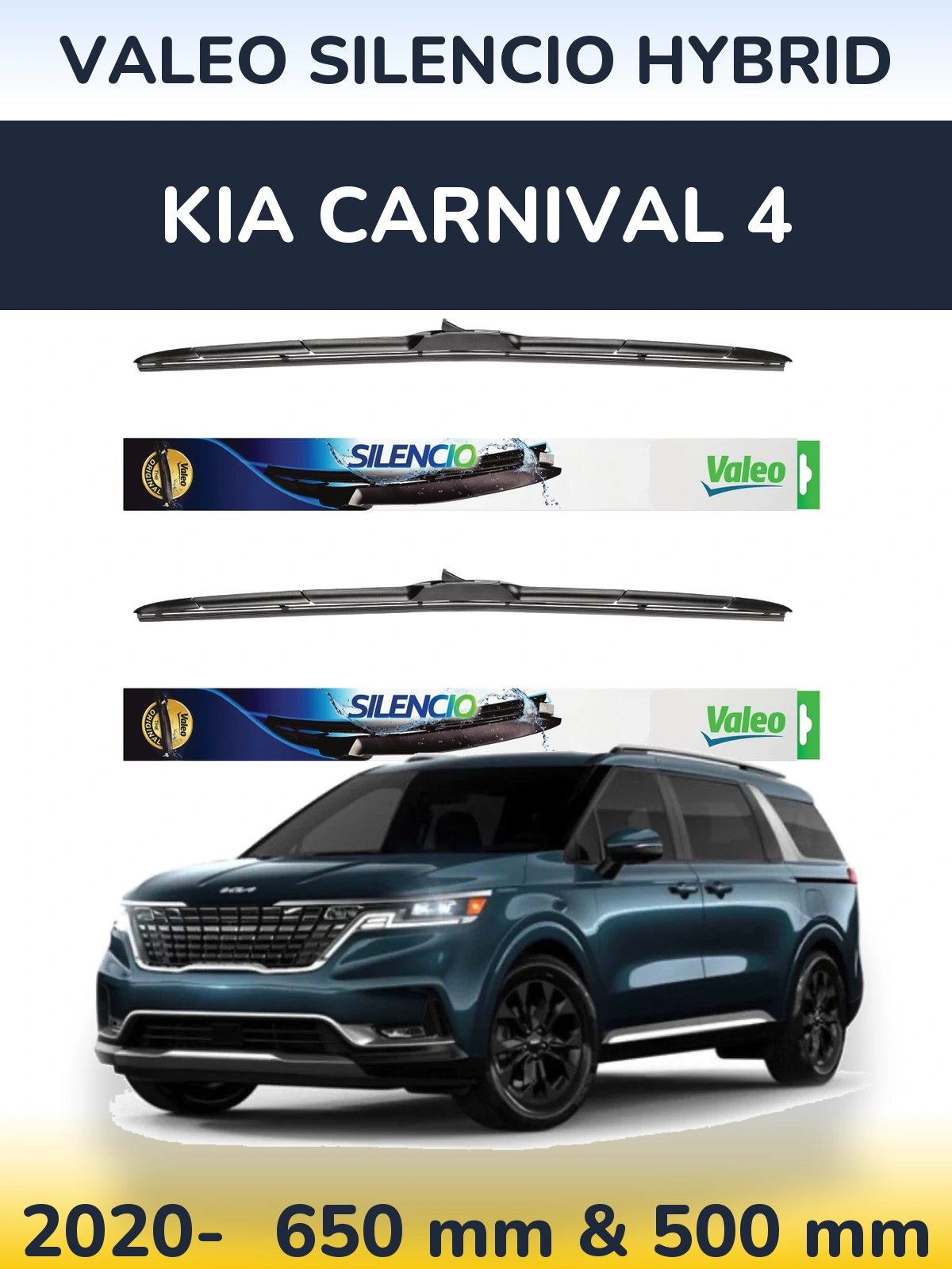 Комплект передніх щіток Valeo Silencio Hybrid 650 & 500 мм для KIA Carnival 4 2020-2026