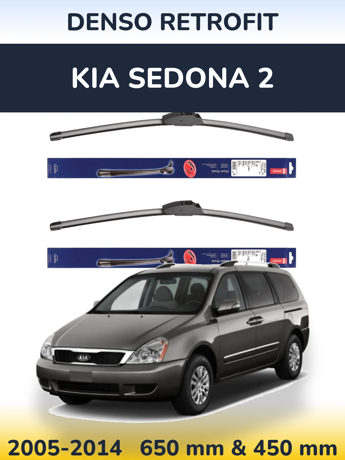 Комплект передних дворников Denso Retrofit 650 & 450 мм для KIA Sedona 2 2005-2014