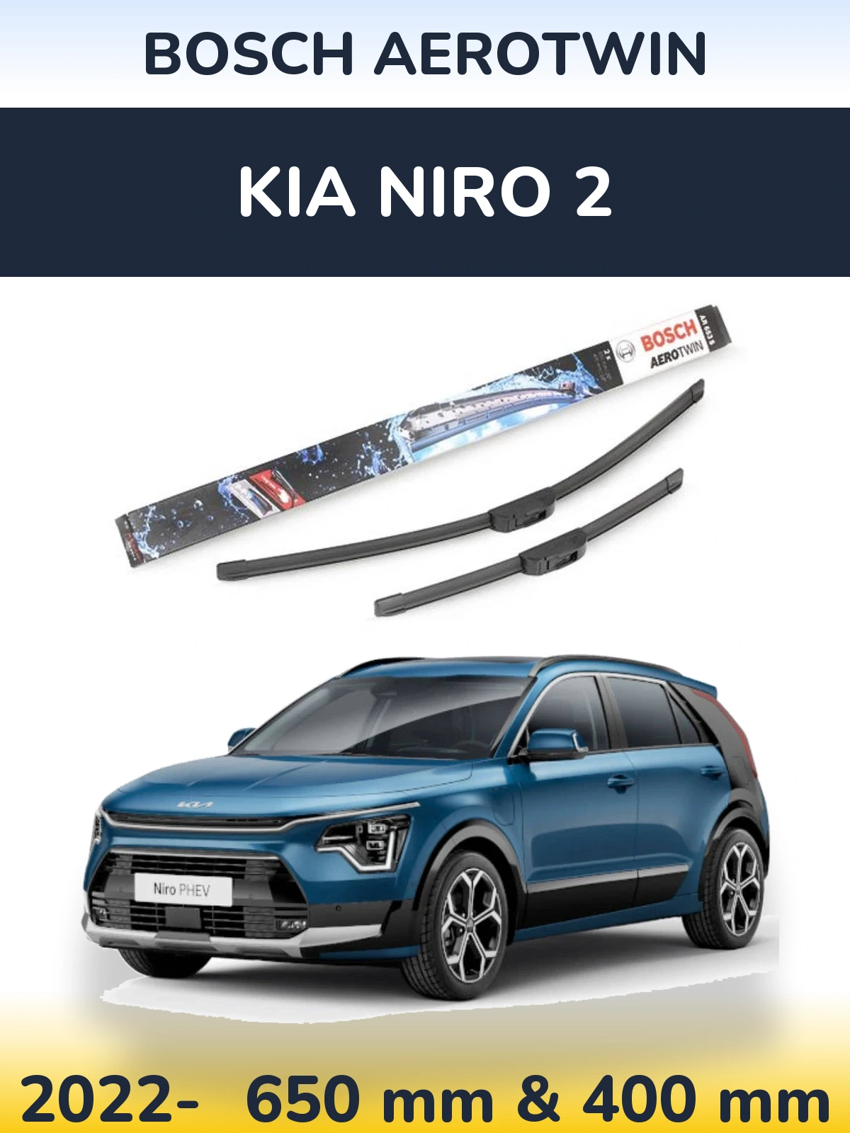 Front wiper blade set BOSCH AeroTwin 650 & 400 mm for KIA Niro 2 2022-2026