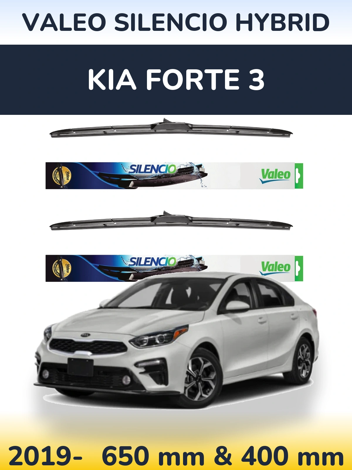 Комплект передніх щіток Valeo Silencio Hybrid 650 & 400 мм для KIA Forte 3 2019-2026