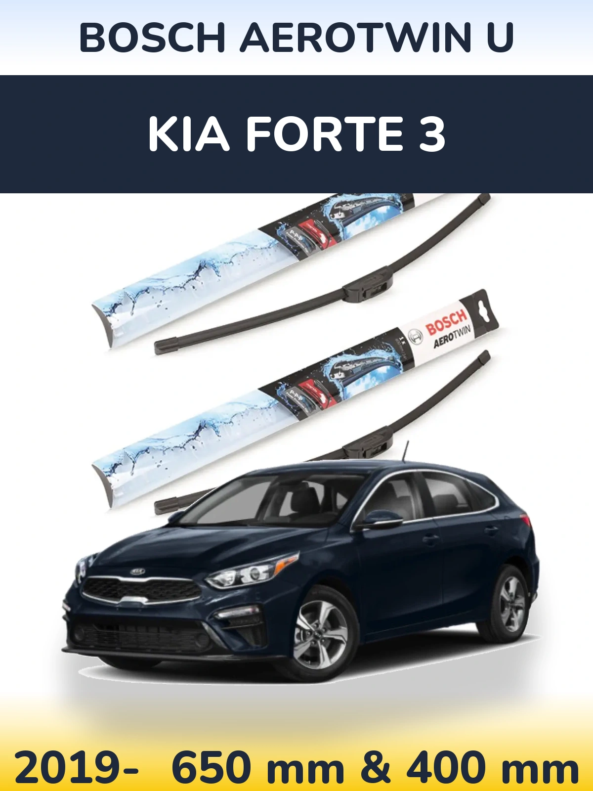 Комплект передніх щіток BOSCH AeroTwin U 650 & 400 мм для KIA Forte 3 2019-2026