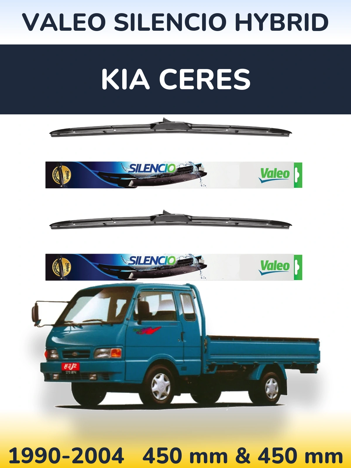 Комплект передніх щіток Valeo Silencio Hybrid 450 & 450 мм для KIA Ceres 1990-2004