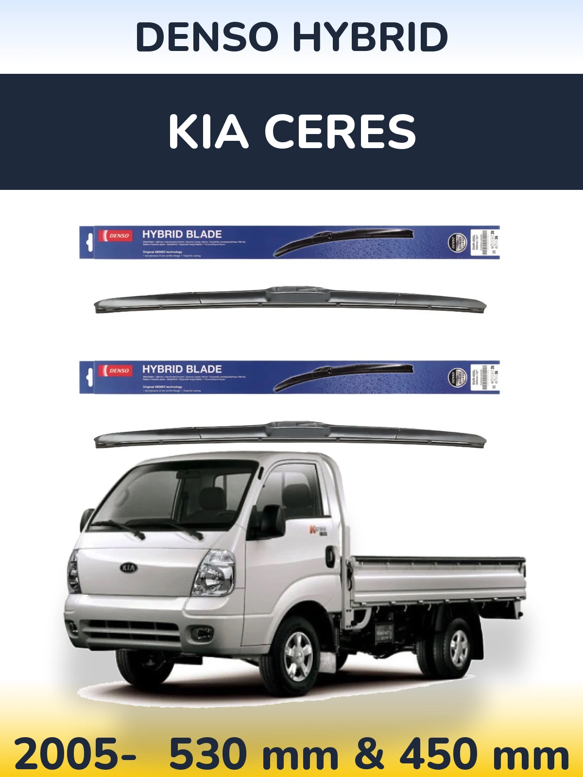 Front wiper blade set Denso Hybrid 530 & 450 mm for KIA Ceres 2005-2026