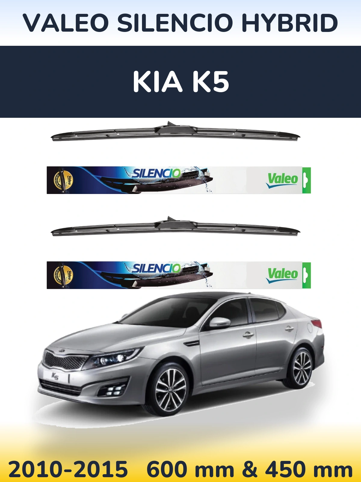 Комплект передних дворников Valeo Silencio Hybrid 600 & 450 мм для KIA K5 2010-2015