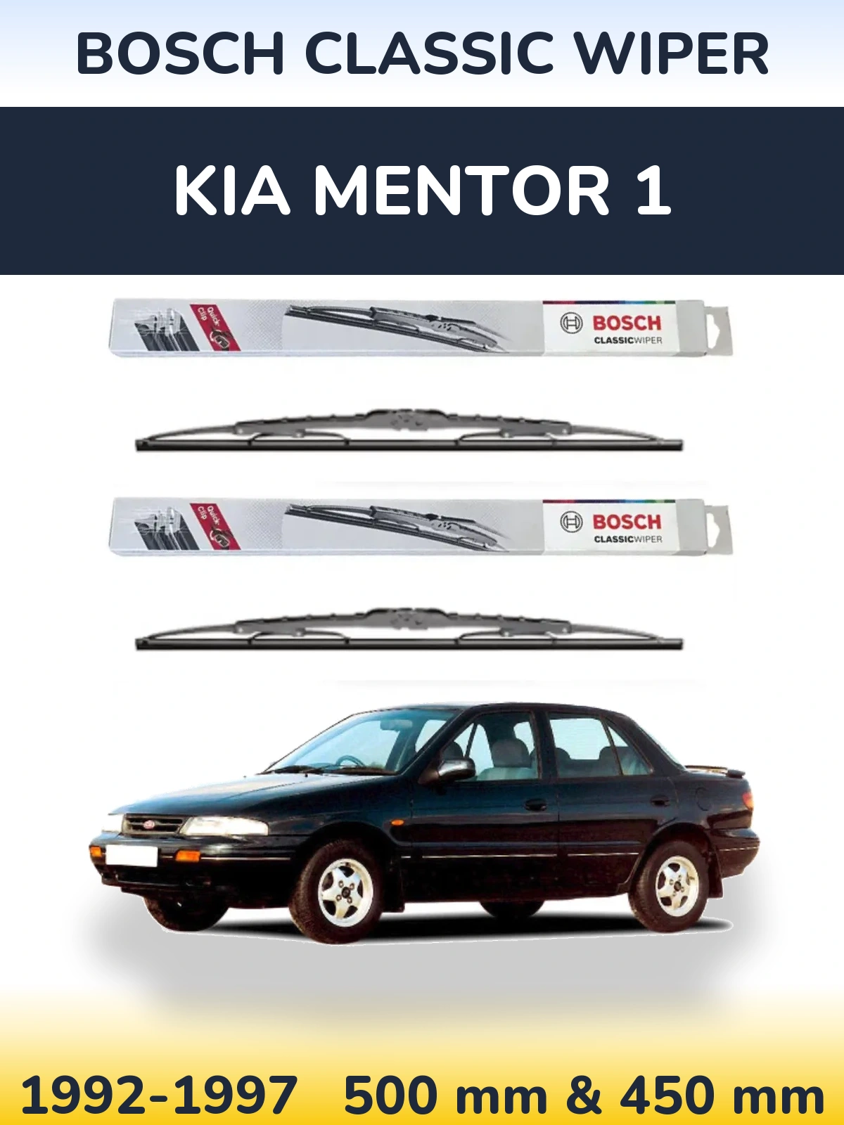 Комплект передних дворников BOSCH Classic Wiper 500 & 450 мм для KIA Mentor 1 1992-1997