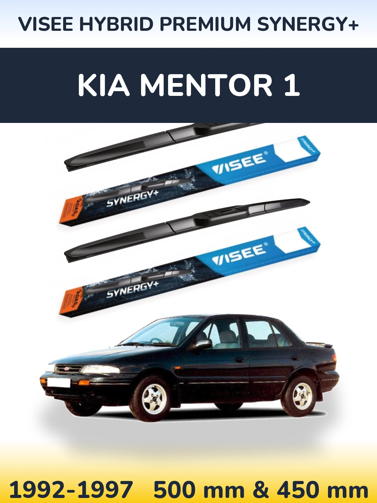 Front wiper blade set VISEE HYBRID PREMIUM SYNERGY+ 500 & 450 mm for KIA Mentor 1 1992-1997