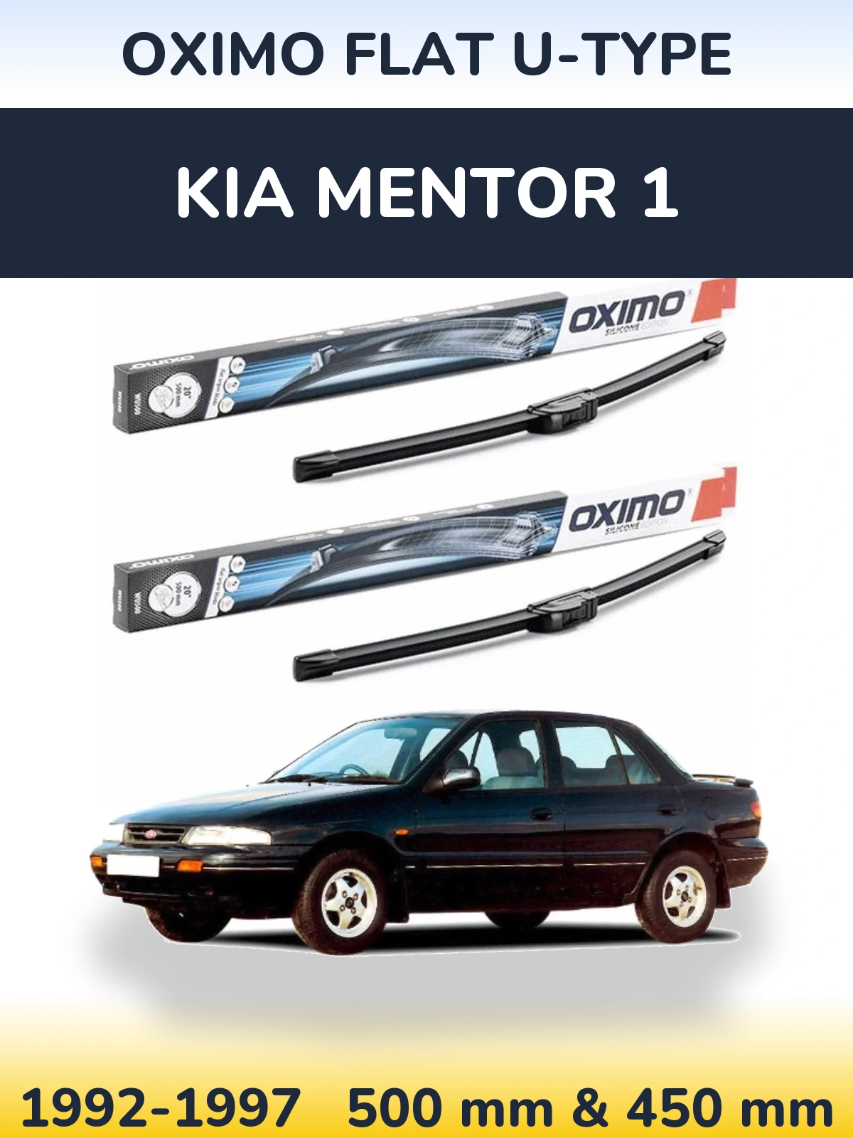 Комплект передних дворников Oximo Flat U-type 500 & 450 мм для KIA Mentor 1 1992-1997