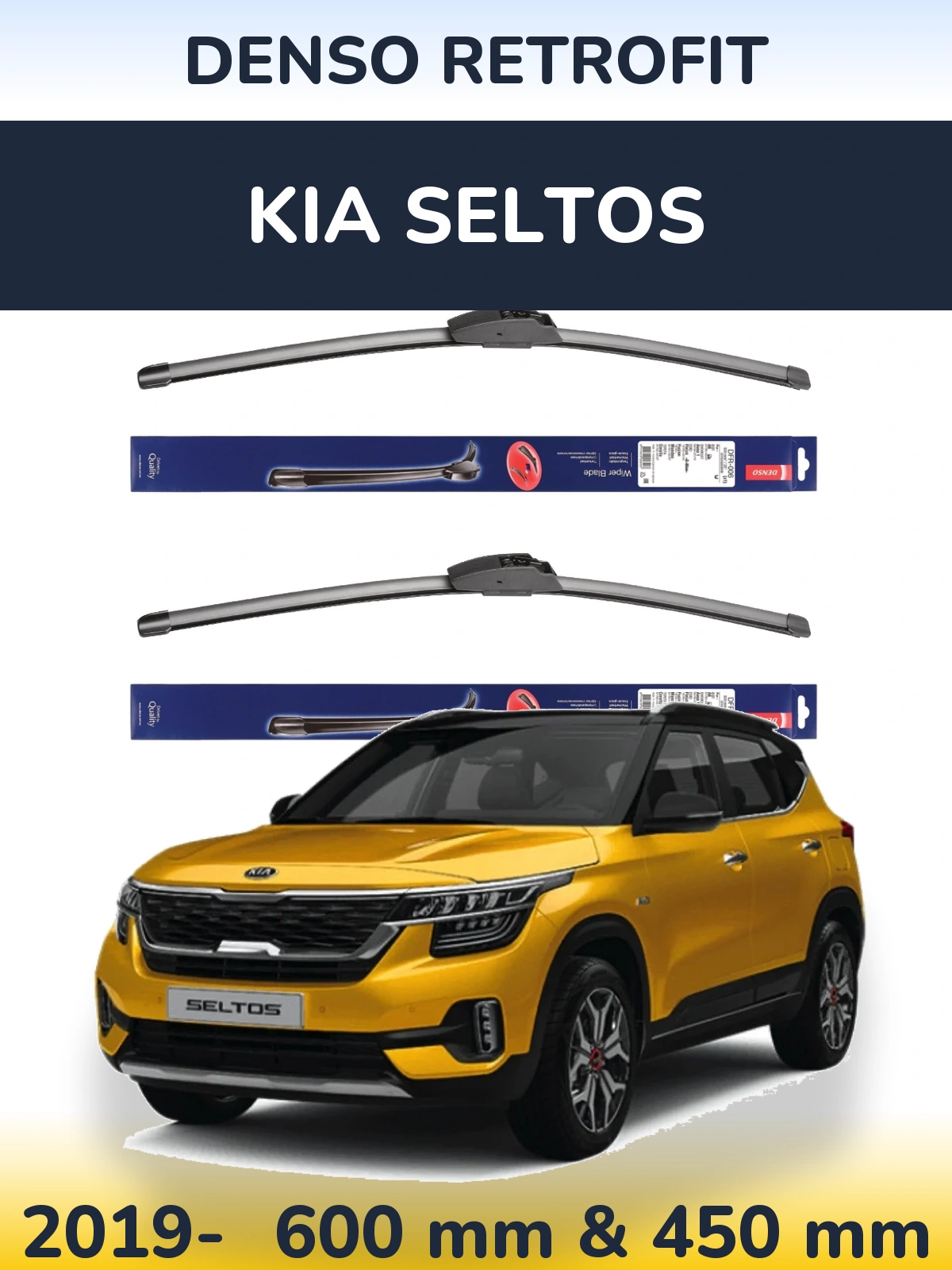 Front wiper blade set Denso Retrofit 600 & 450 mm for KIA Seltos 2019-2026
