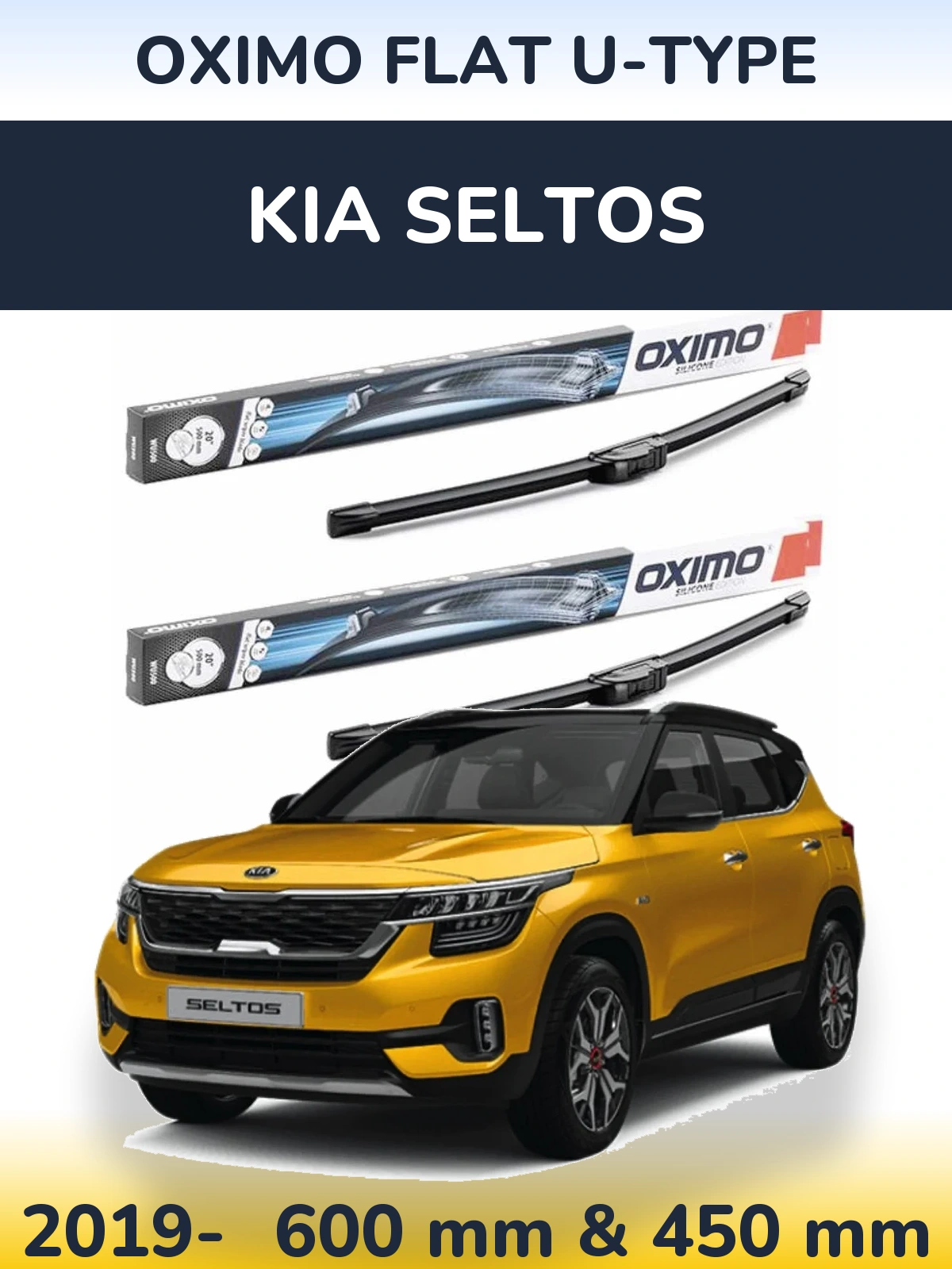 Комплект передних дворников Oximo Flat U-type 600 & 450 мм для KIA Seltos 2019-2026