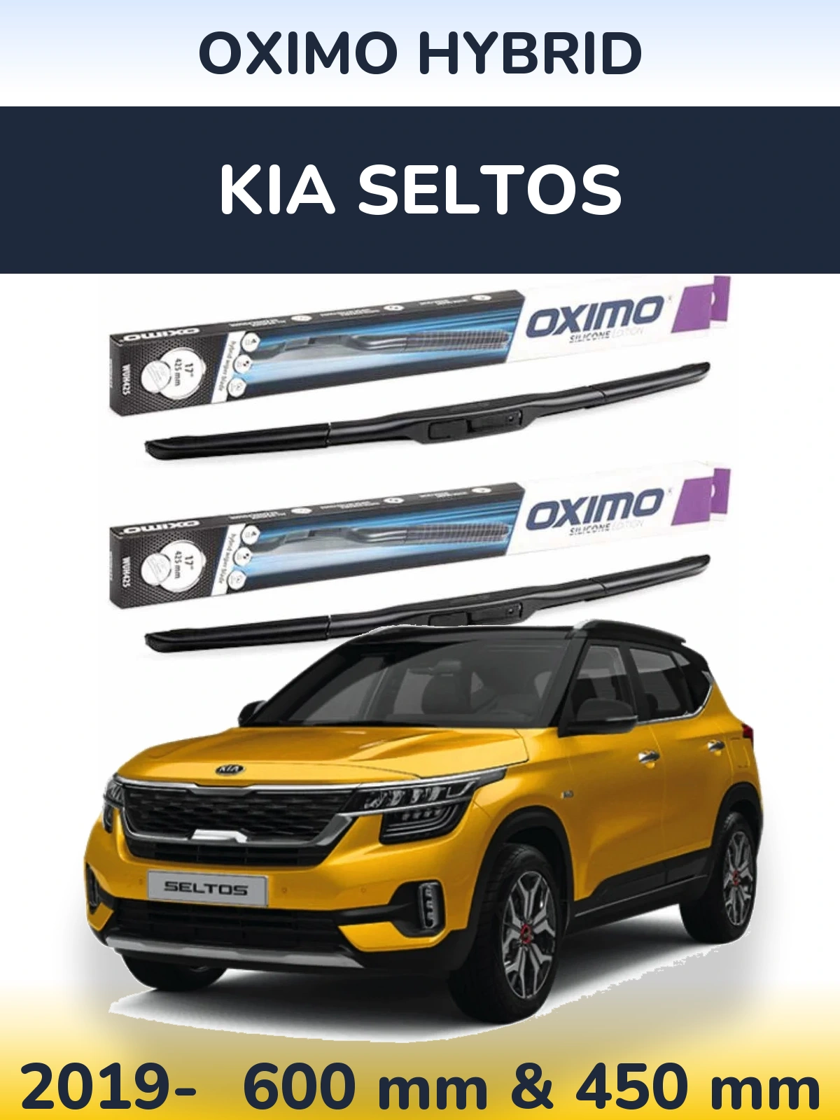 Front wiper blade set Oximo Hybrid 600 & 450 mm for KIA Seltos 2019-2026