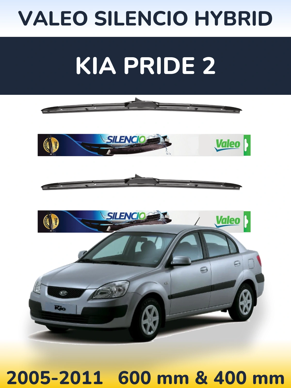 Комплект передних дворников Valeo Silencio Hybrid 600 & 400 мм для KIA Pride 2 2005-2011