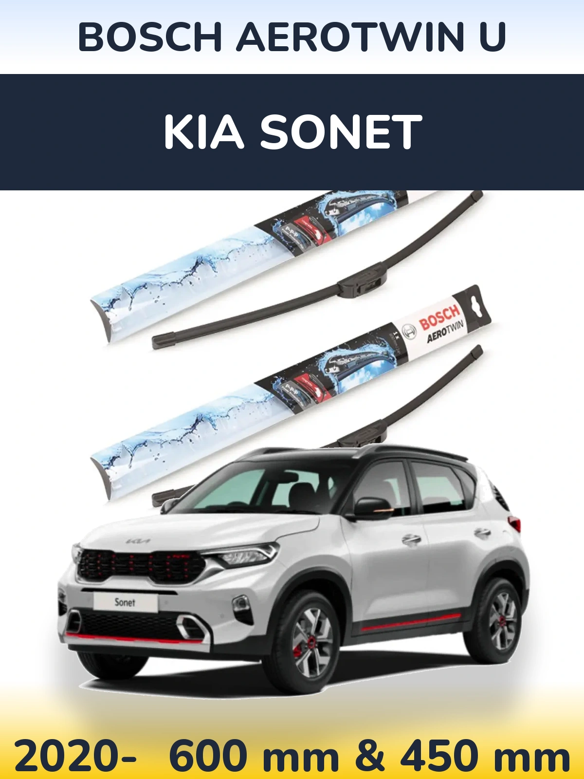 Комплект передніх щіток BOSCH AeroTwin U 600 & 450 мм для KIA Sonet 2020-2026
