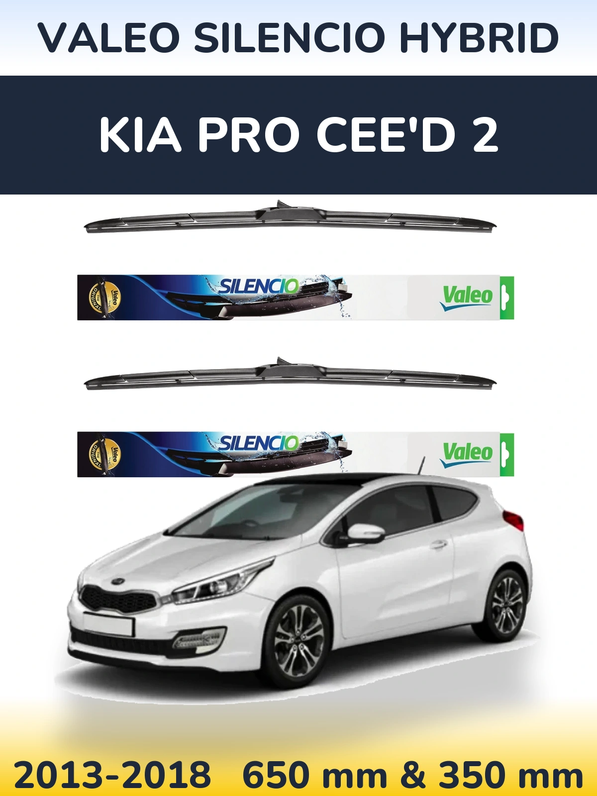 Front wiper blade set Valeo Silencio Hybrid 650 & 350 mm for KIA Pro Cee'd 2 2013-2018