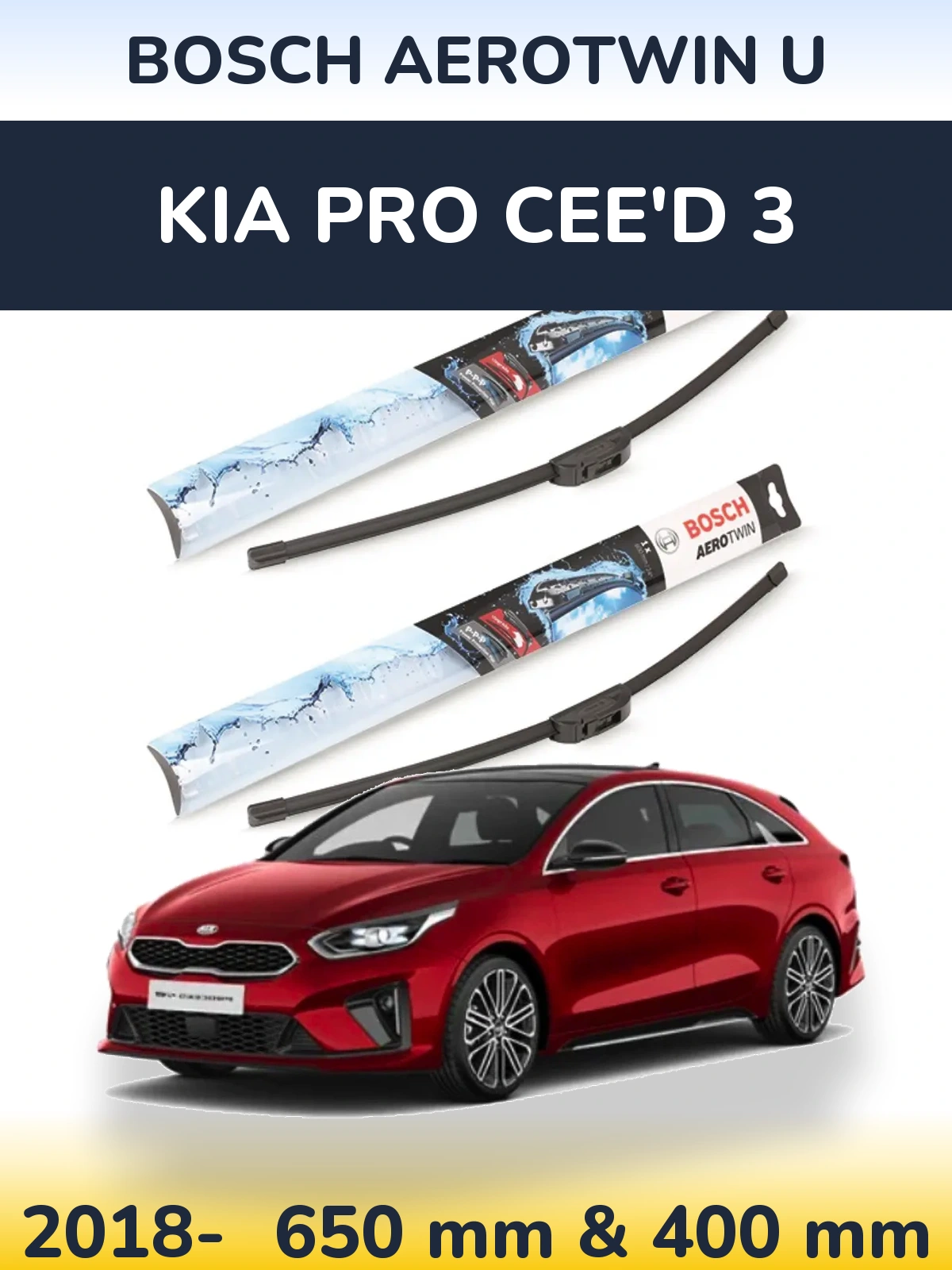 Комплект передних дворников BOSCH AeroTwin U 650 & 400 мм для KIA Pro Cee'd 3 2018-2026
