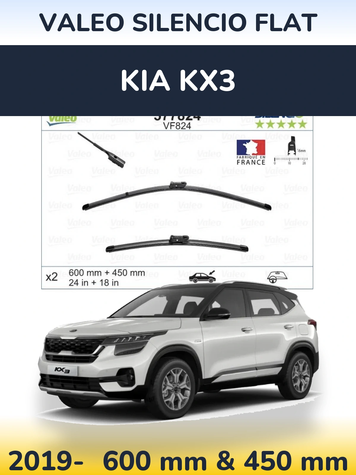 Комплект передних дворников Valeo Silencio Flat 600 & 450 мм для KIA KX3 2019-2026