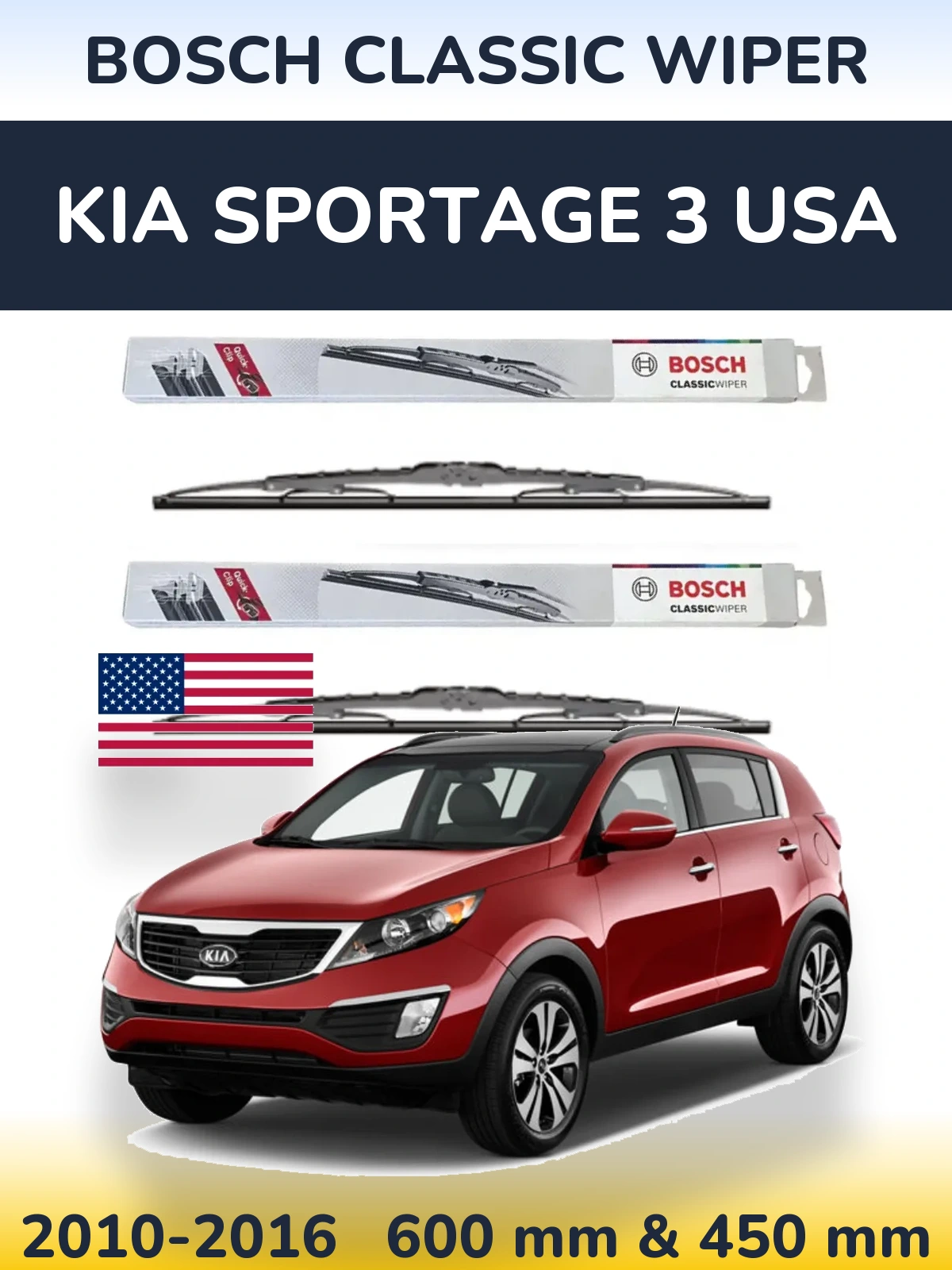 Torkarblad BOSCH Classic Wiper för KIA Sportage 3 USA