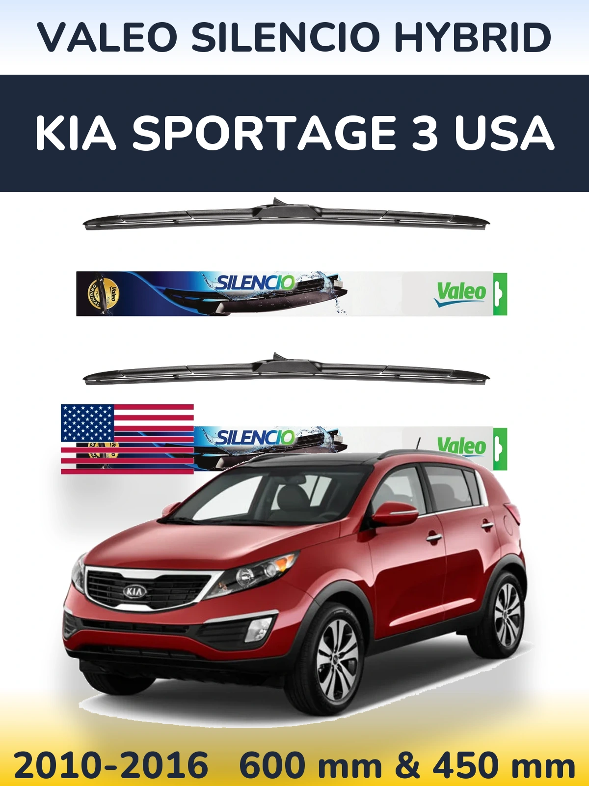 Torkarblad Valeo Silencio Hybrid för KIA Sportage 3 USA