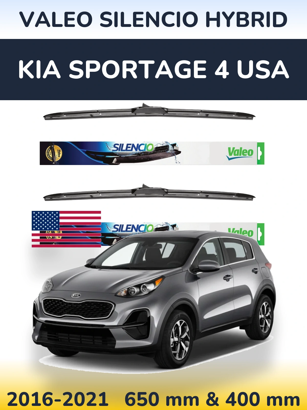 Комплект передніх щіток Valeo Silencio Hybrid 650 & 400 мм для KIA Sportage 4 USA 2016-2021