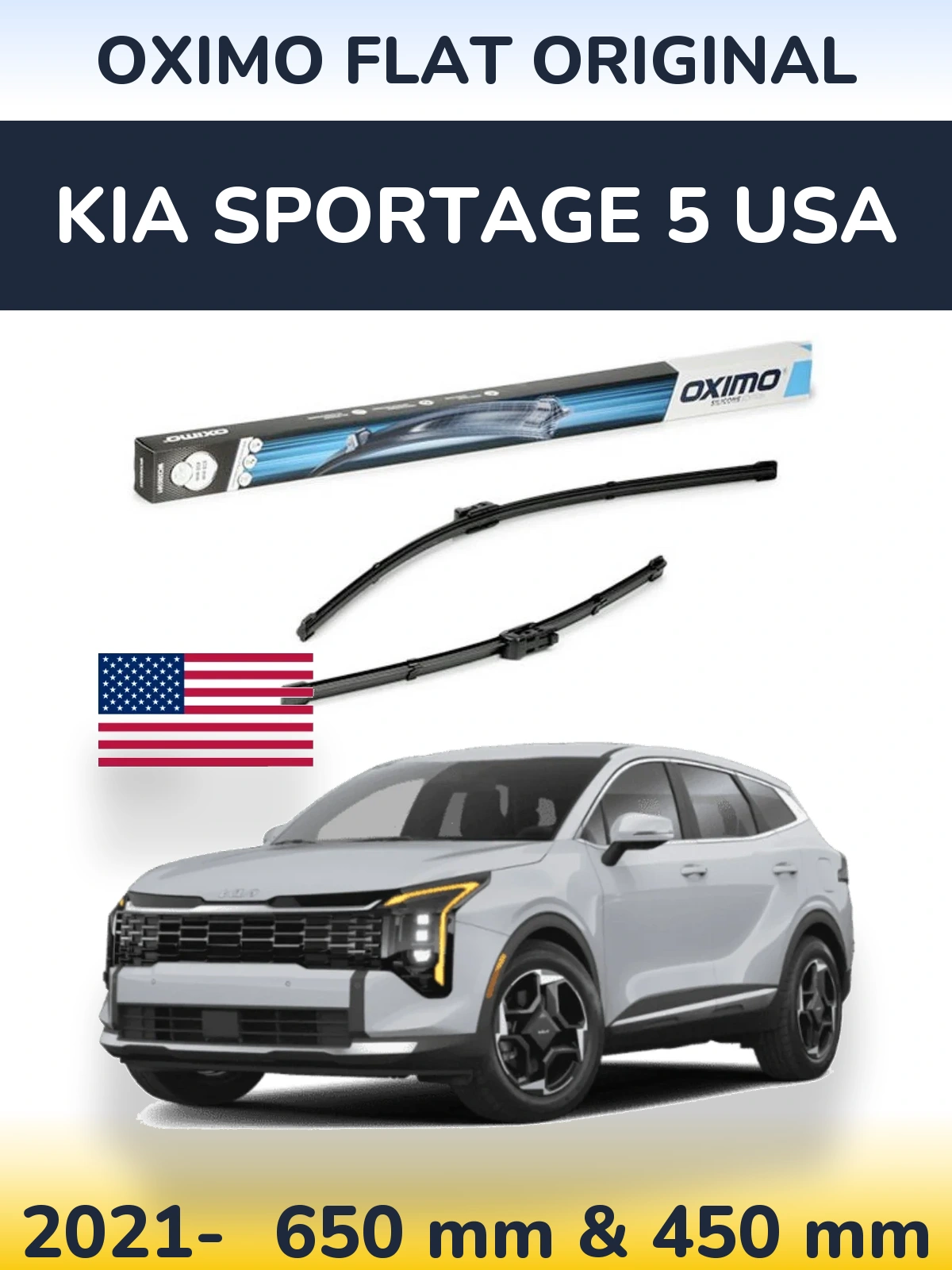 Комплект передніх щіток Oximo Flat Original 650 & 450 мм для KIA Sportage 5 USA 2021-2026