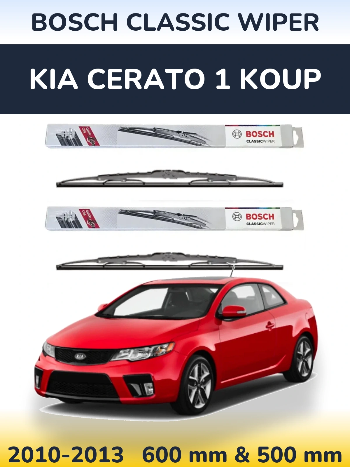 Комплект передніх щіток BOSCH Classic Wiper 600 & 500 мм для KIA Cerato 1 Koup 2010-2013