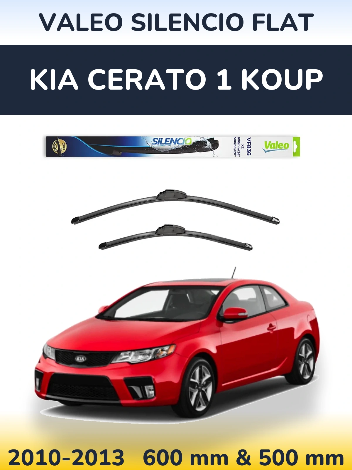 Комплект передніх щіток Valeo Silencio Flat 600 & 500 мм для KIA Cerato 1 Koup 2010-2013