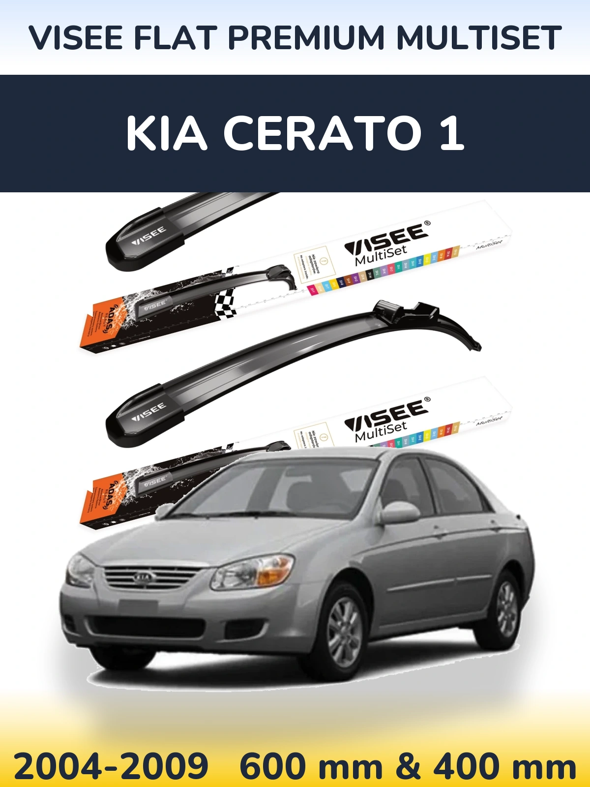 Front wiper blade set VISEE FLAT PREMIUM MultiSet 600 & 400 mm for KIA Cerato 1 2004-2009