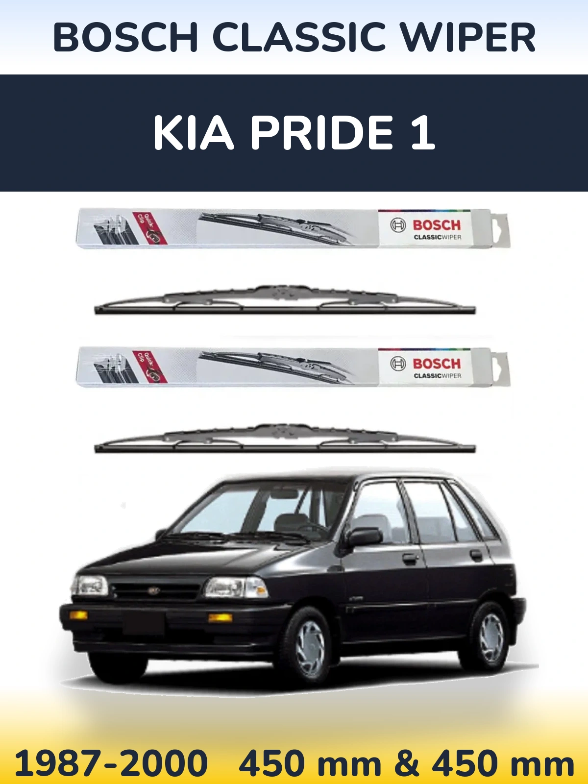 Front wiper blade set BOSCH Classic Wiper 450 & 450 mm for KIA Pride 1 1987-2000