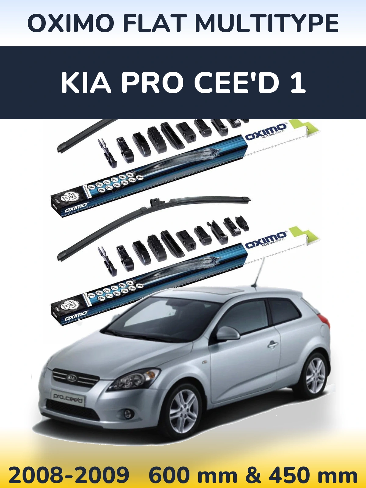 Комплект передних дворников Oximo Flat MultiТипe 600 & 450 мм для KIA Pro Cee'd 1 2008-2009