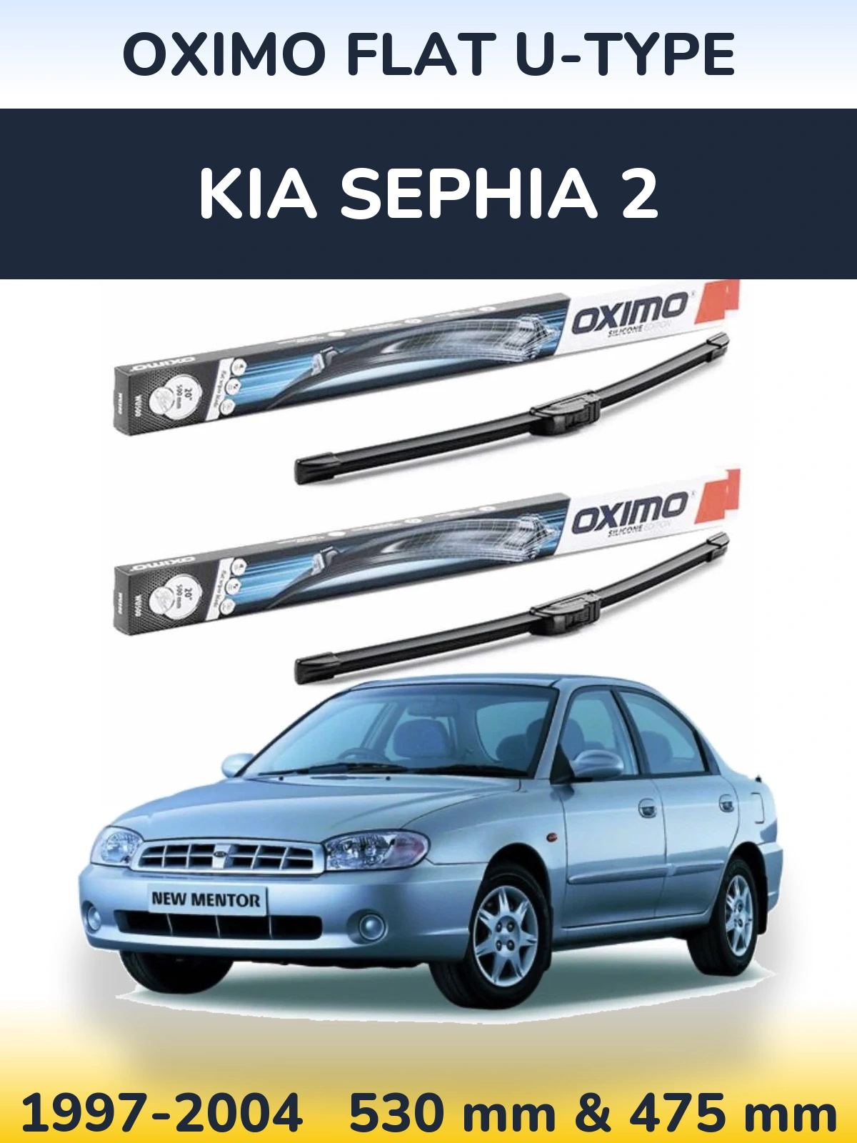 Front wiper blade set Oximo Flat U-type 530 & 475 mm for KIA Sephia 2 1997-2004