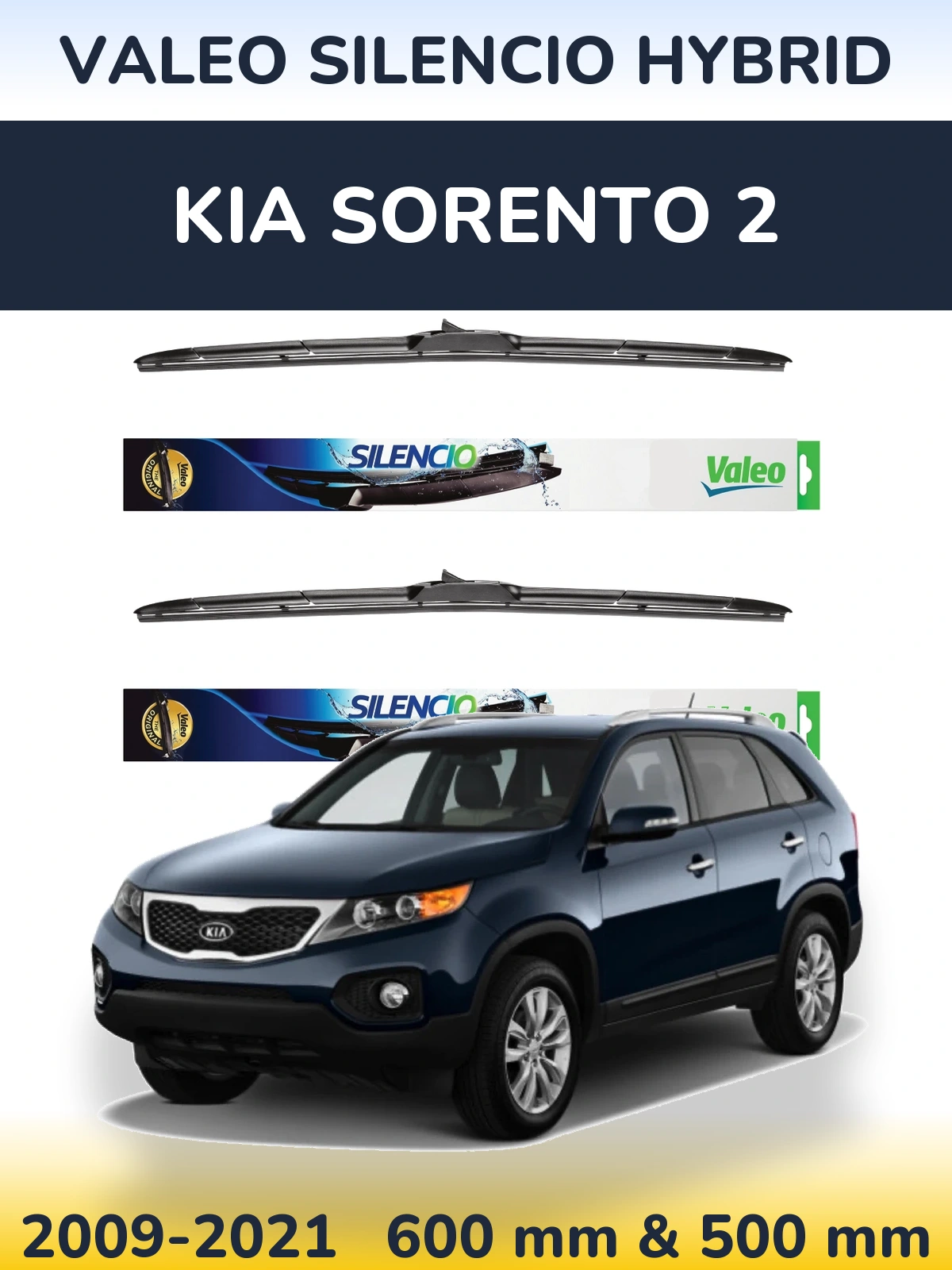 Комплект передніх щіток Valeo Silencio Hybrid 600 & 500 мм для KIA Sorento 2 2009-2021