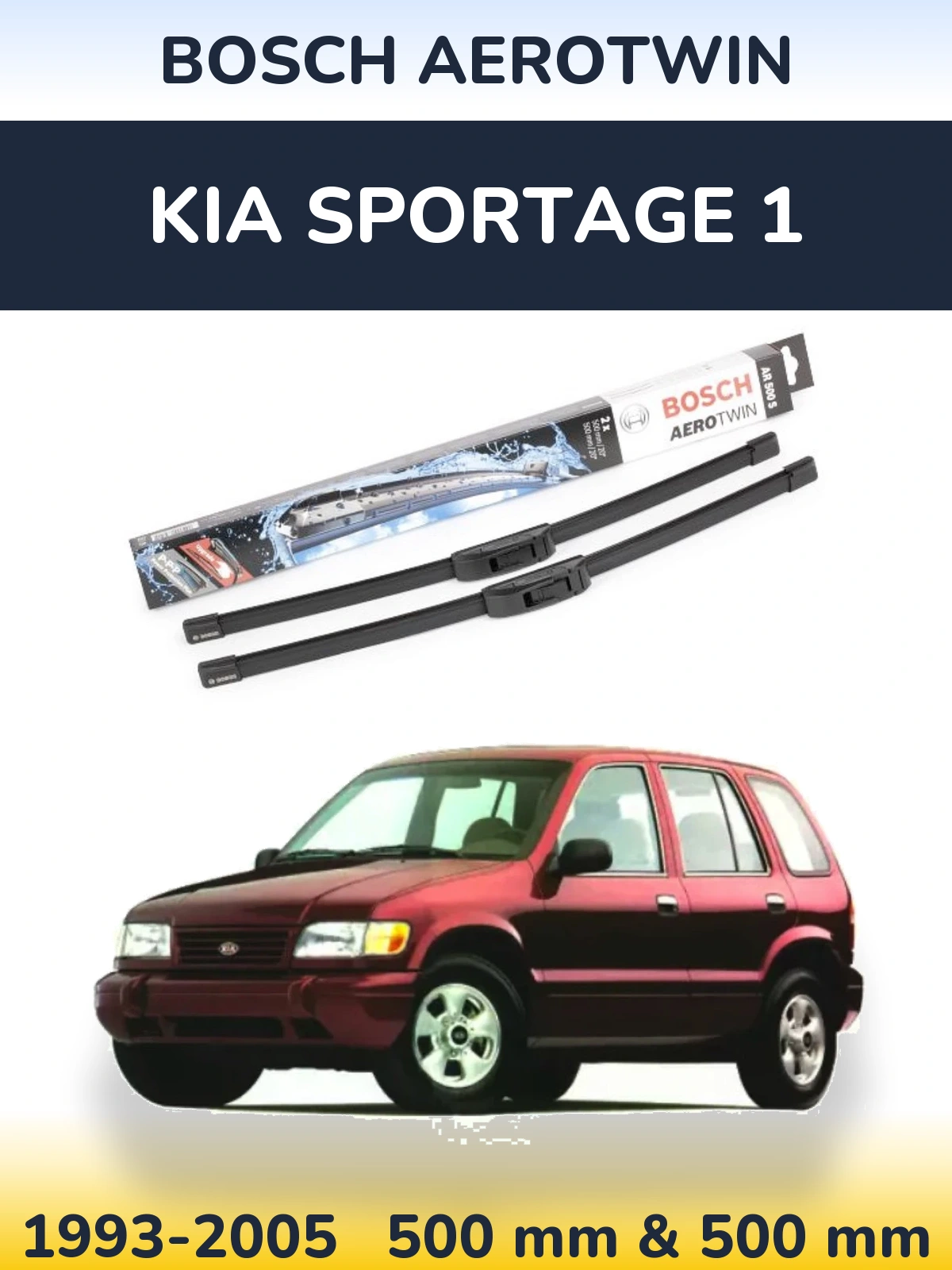 Front wiper blade set BOSCH AeroTwin 500 & 500 mm for KIA Sportage 1 1993-2005