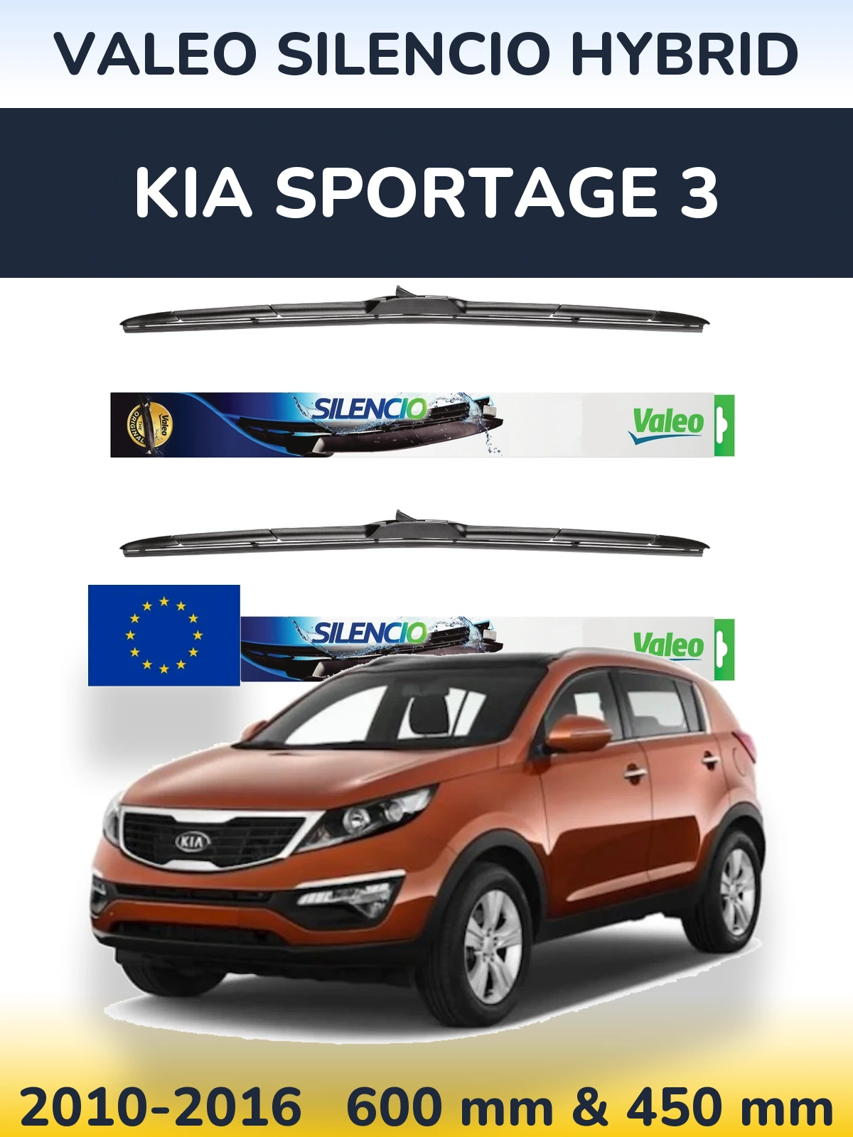 Комплект передніх щіток Valeo Silencio Hybrid 600 & 450 мм для KIA Sportage 3 2010-2016