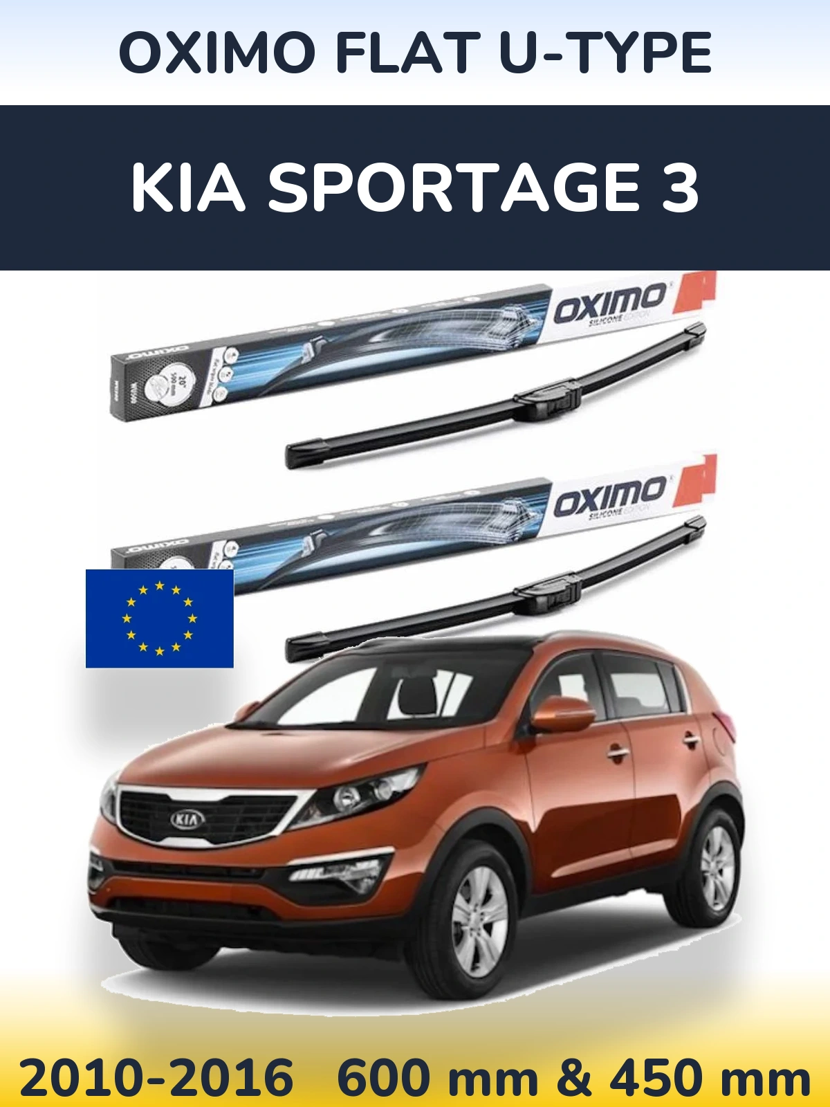 Комплект передніх щіток Oximo Flat U-type 600 & 450 мм для KIA Sportage 3 2010-2016