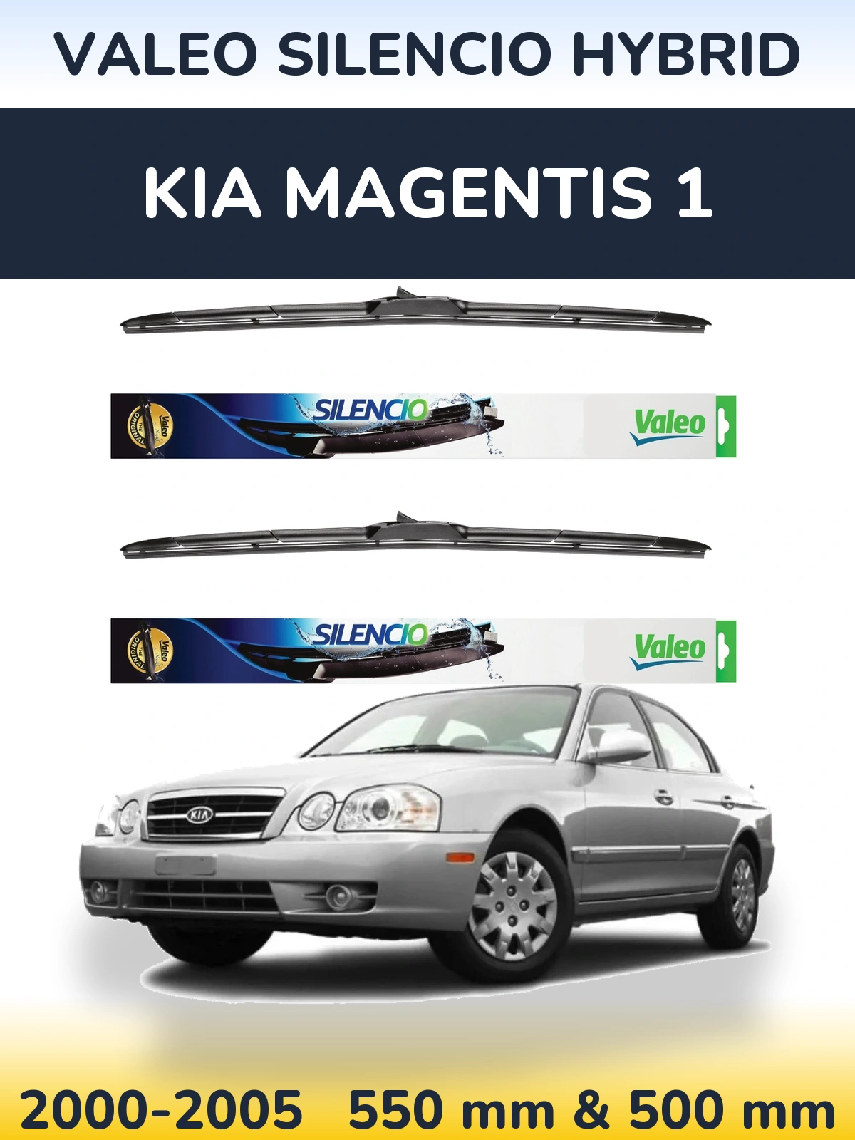 Комплект передних дворников Valeo Silencio Hybrid 550 & 500 мм для KIA Magentis 1 2000-2005