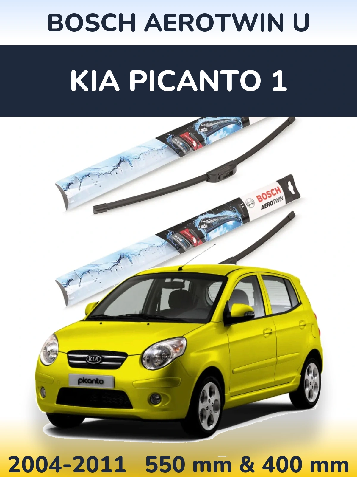 Комплект передних дворников BOSCH AeroTwin U 550 & 400 мм для KIA Picanto 1 2004-2011