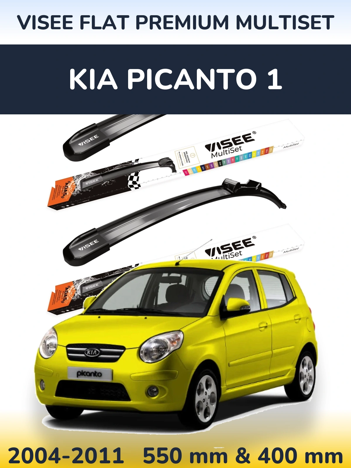 Комплект передніх щіток VISEE FLAT PREMIUM MultiSet 550 & 400 мм для KIA Picanto 1 2004-2011