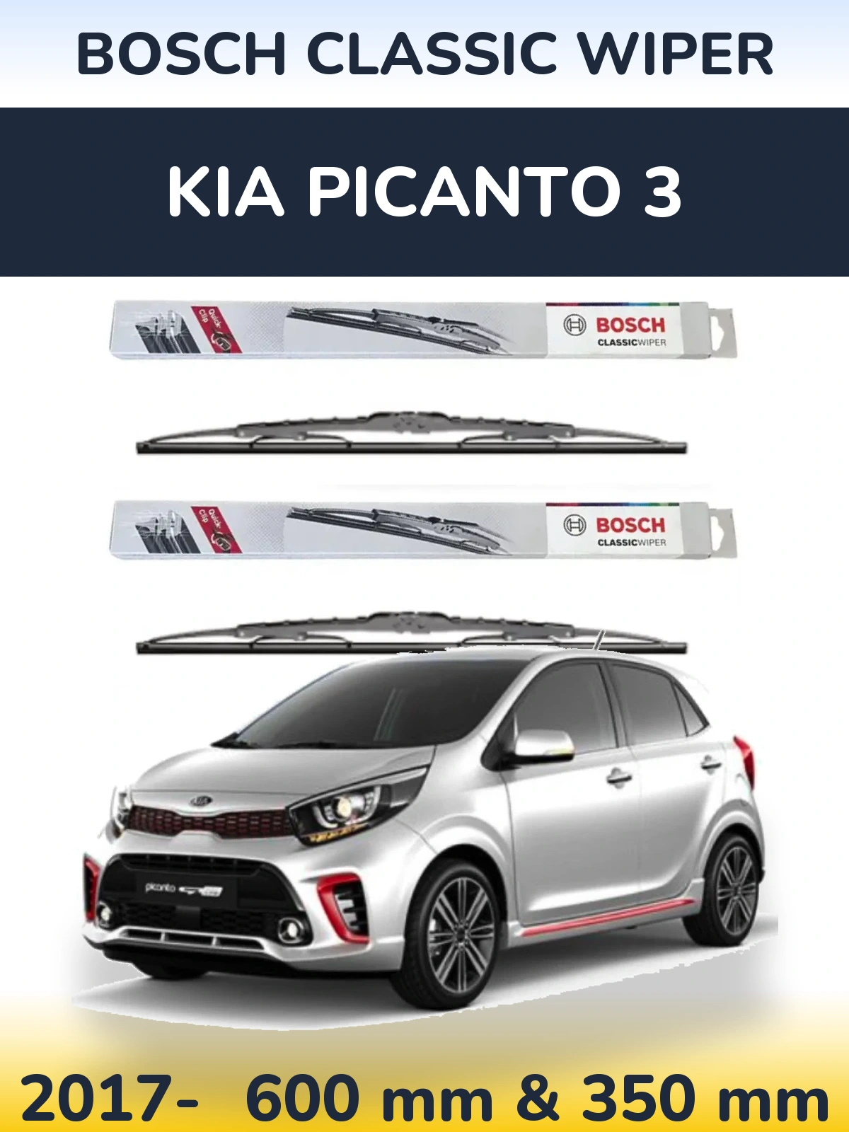 Комплект передніх щіток BOSCH Classic Wiper 600 & 340 мм для KIA Picanto 3 2017-2026