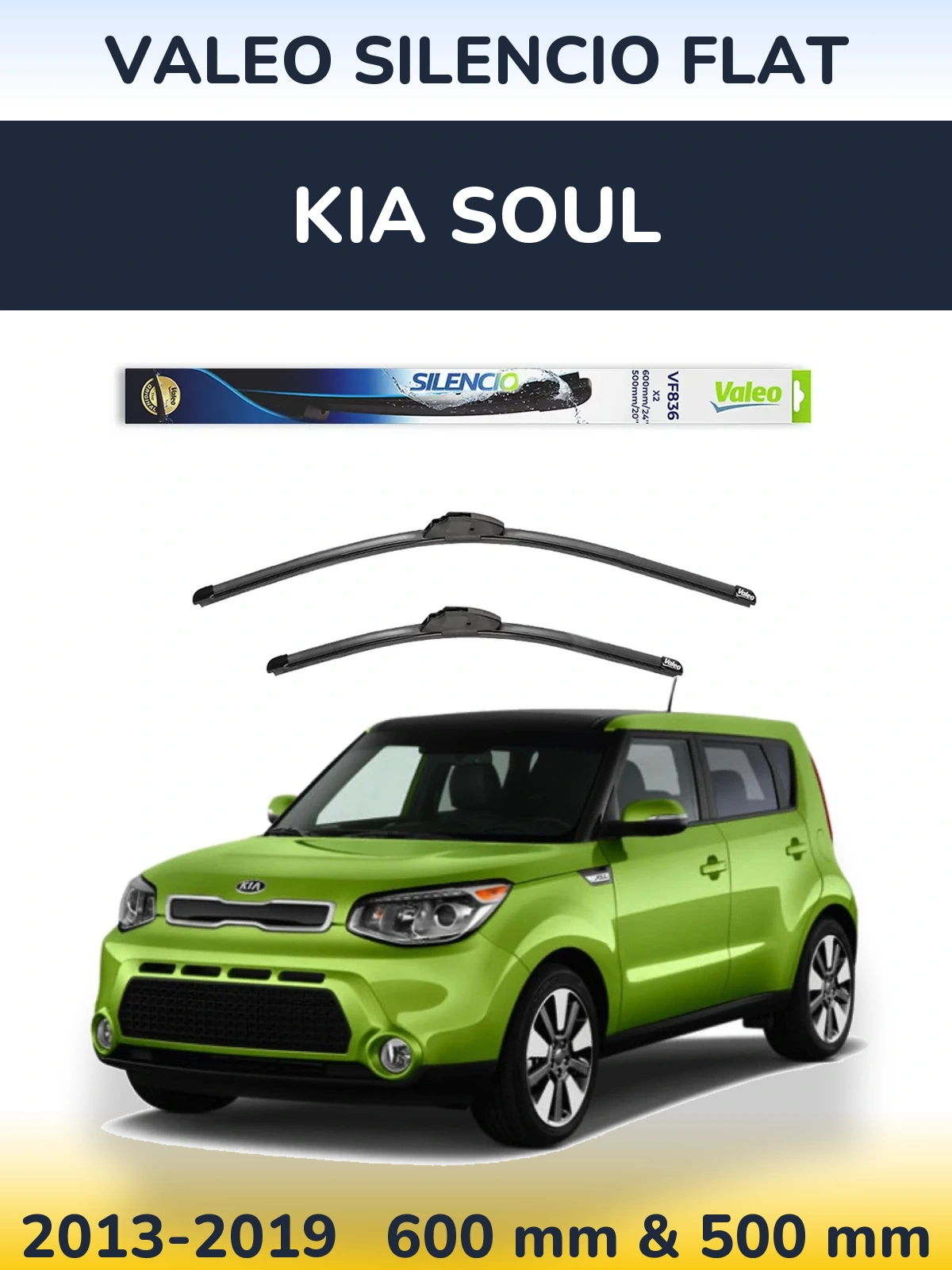 Комплект передніх щіток Valeo Silencio Flat 600 & 500 мм для KIA Soul 2013-2019