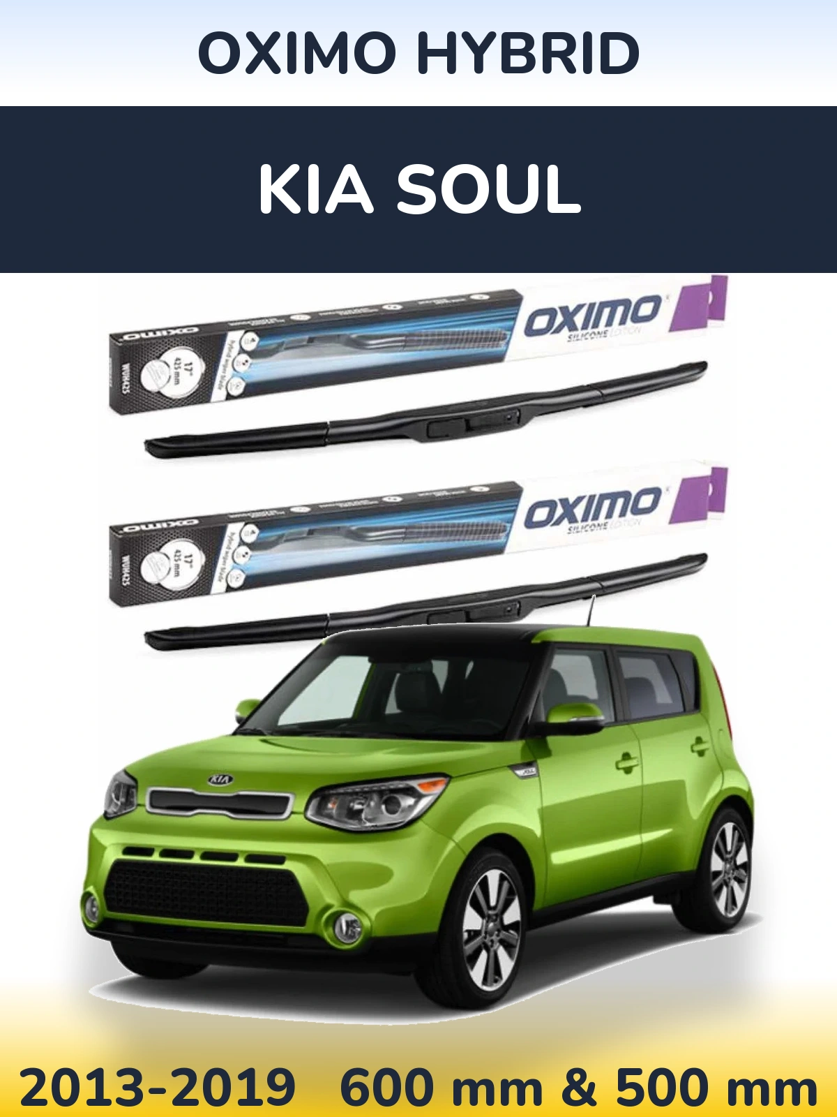 Комплект передних дворников Oximo Hybrid 600 & 500 мм для KIA Soul 2013-2019