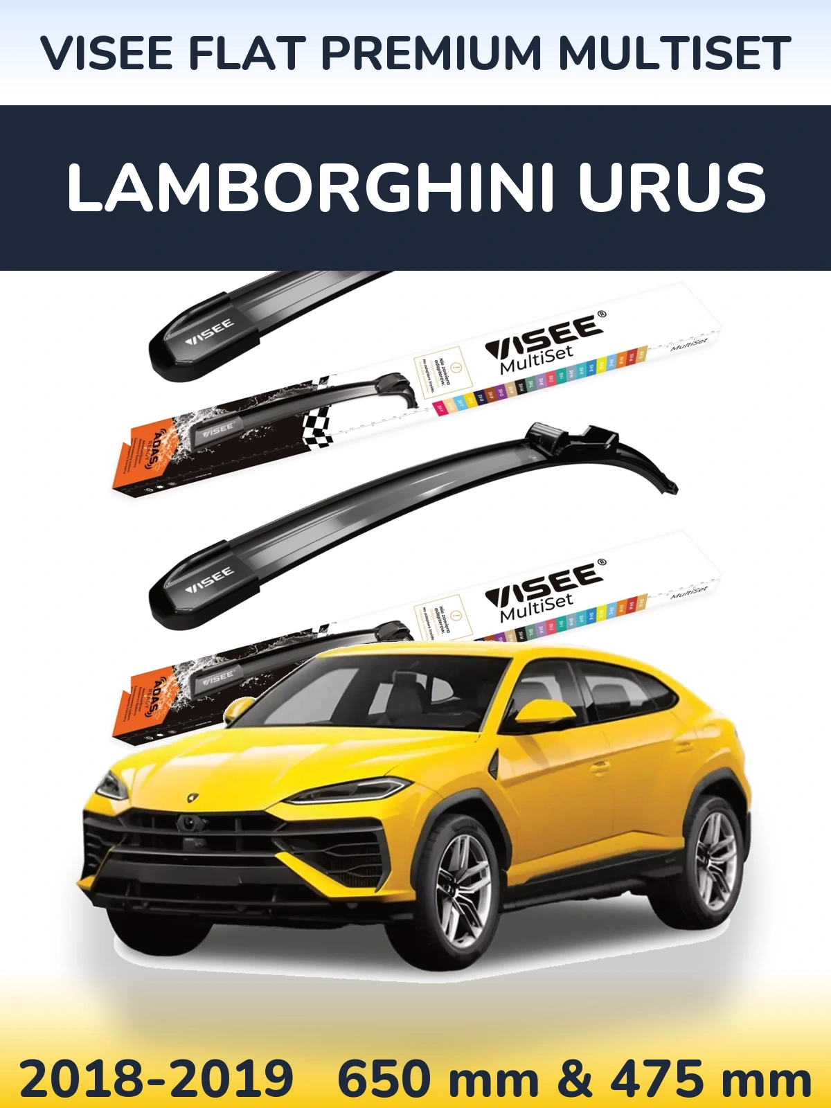 Front wiper blade set VISEE FLAT PREMIUM MultiSet 650 & 475 mm for Lamborghini Urus 2018-2019