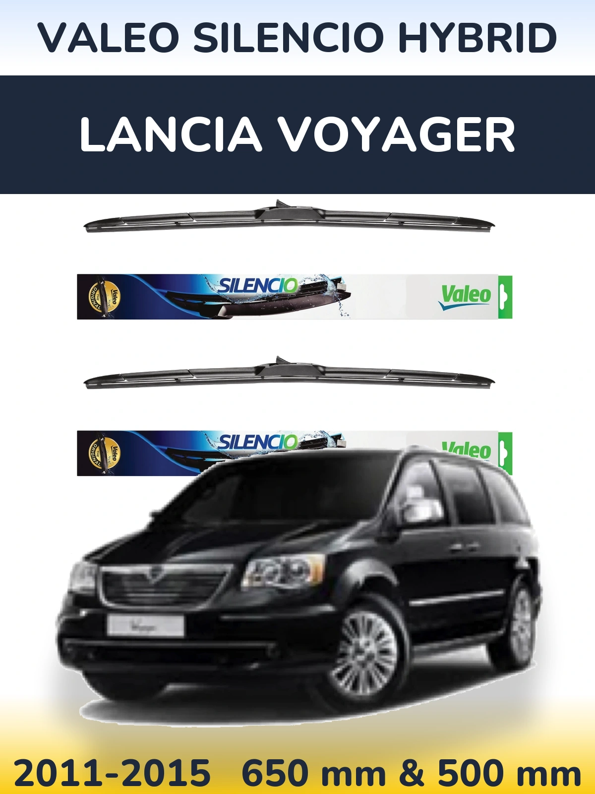 Комплект передніх щіток Valeo Silencio Hybrid 650 & 500 мм для Lancia Voyager 2011-2015