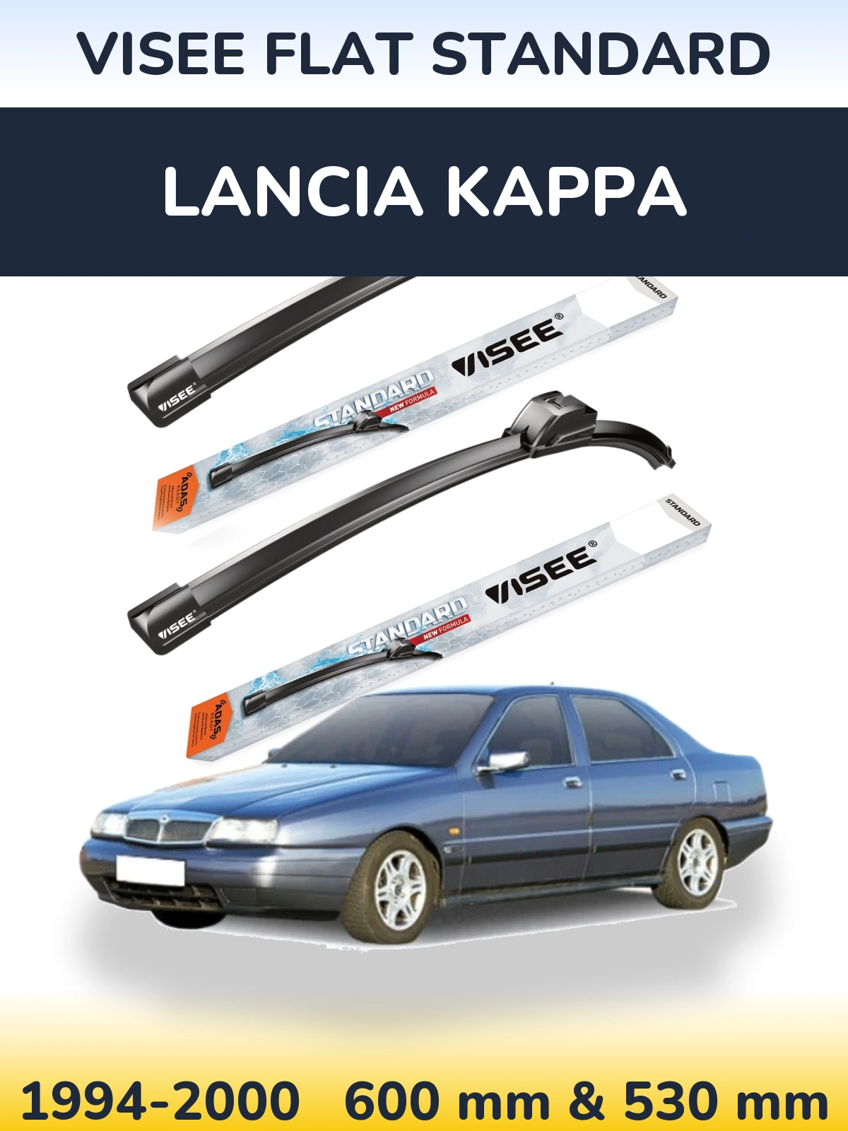 Front wiper blade set VISEE FLAT STANDARD 600 & 530 mm for Lancia Kappa 1994-2000
