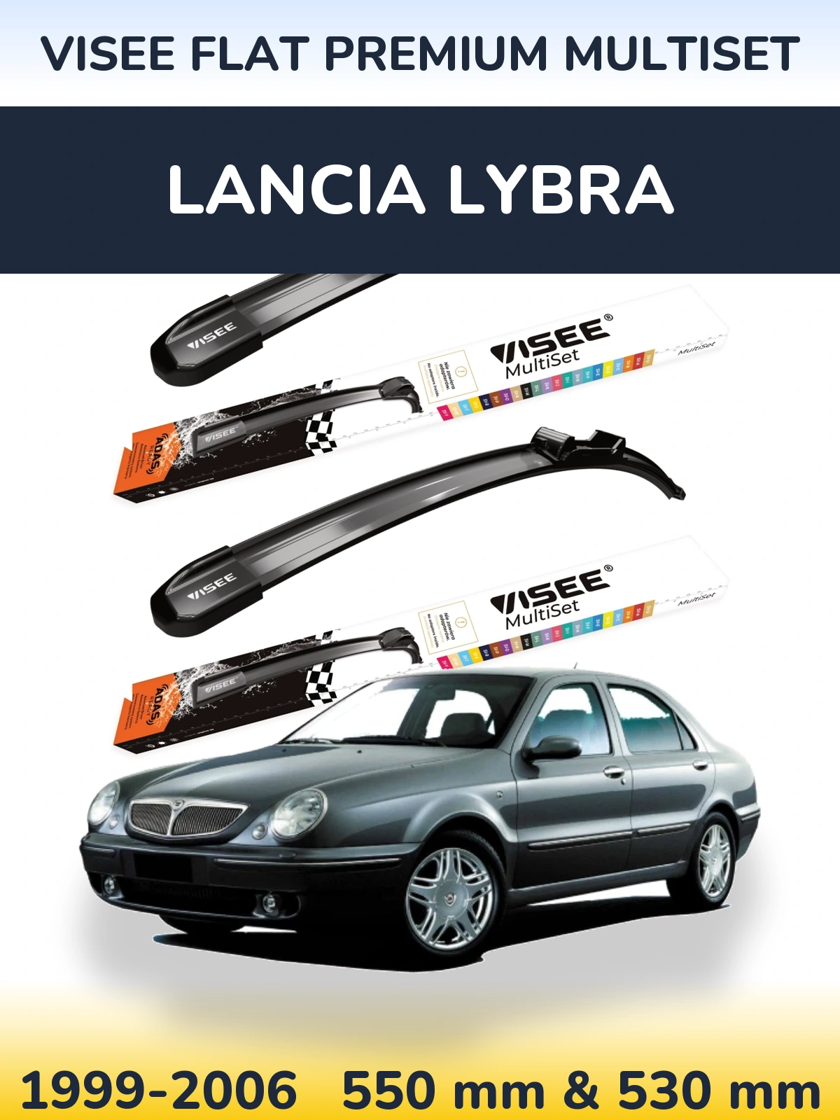 Комплект передніх щіток VISEE FLAT PREMIUM MultiSet 550 & 530 мм для Lancia Lybra 1999-2006