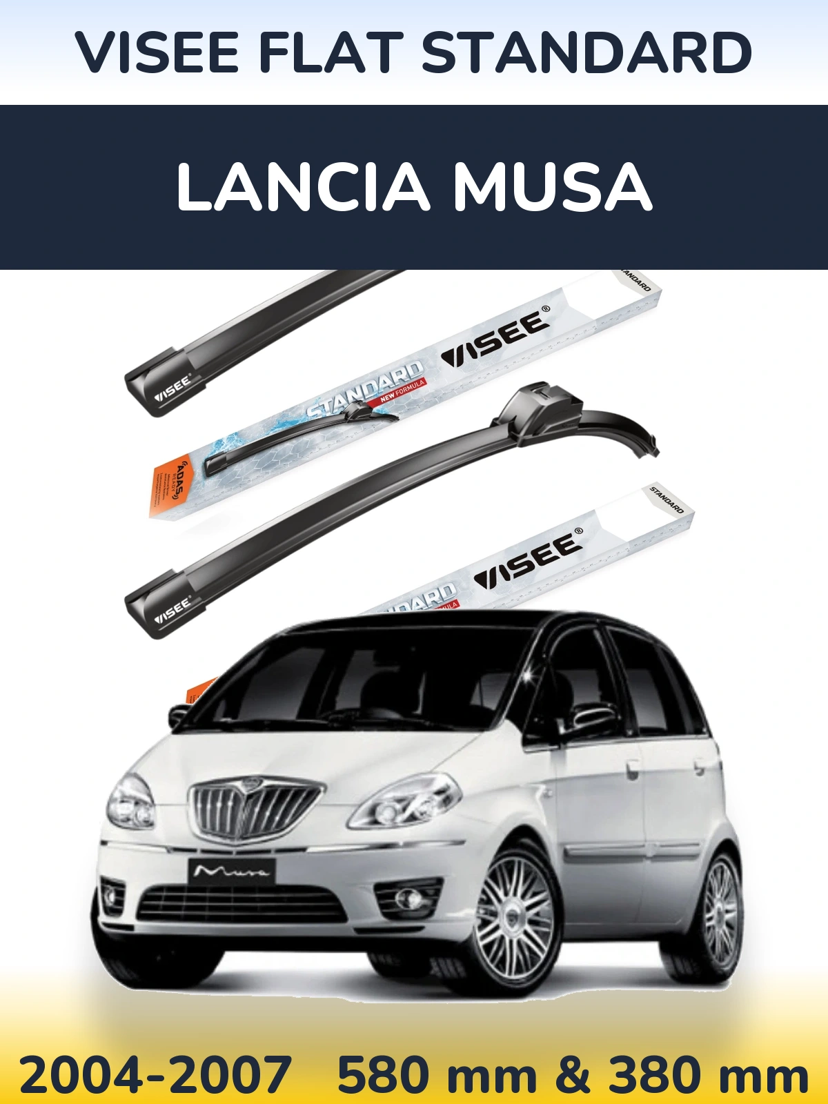 Комплект передніх щіток VISEE FLAT STANDARD 580 & 380 мм для Lancia Musa 2004-2007