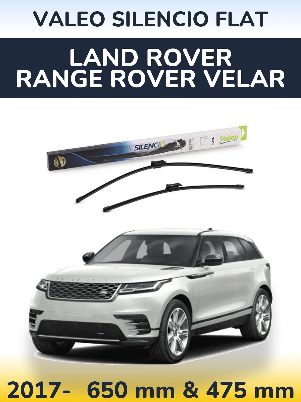 Комплект передних дворников Valeo Silencio Flat 650 & 475 мм для Land Rover Range Rover Velar 2017-2026