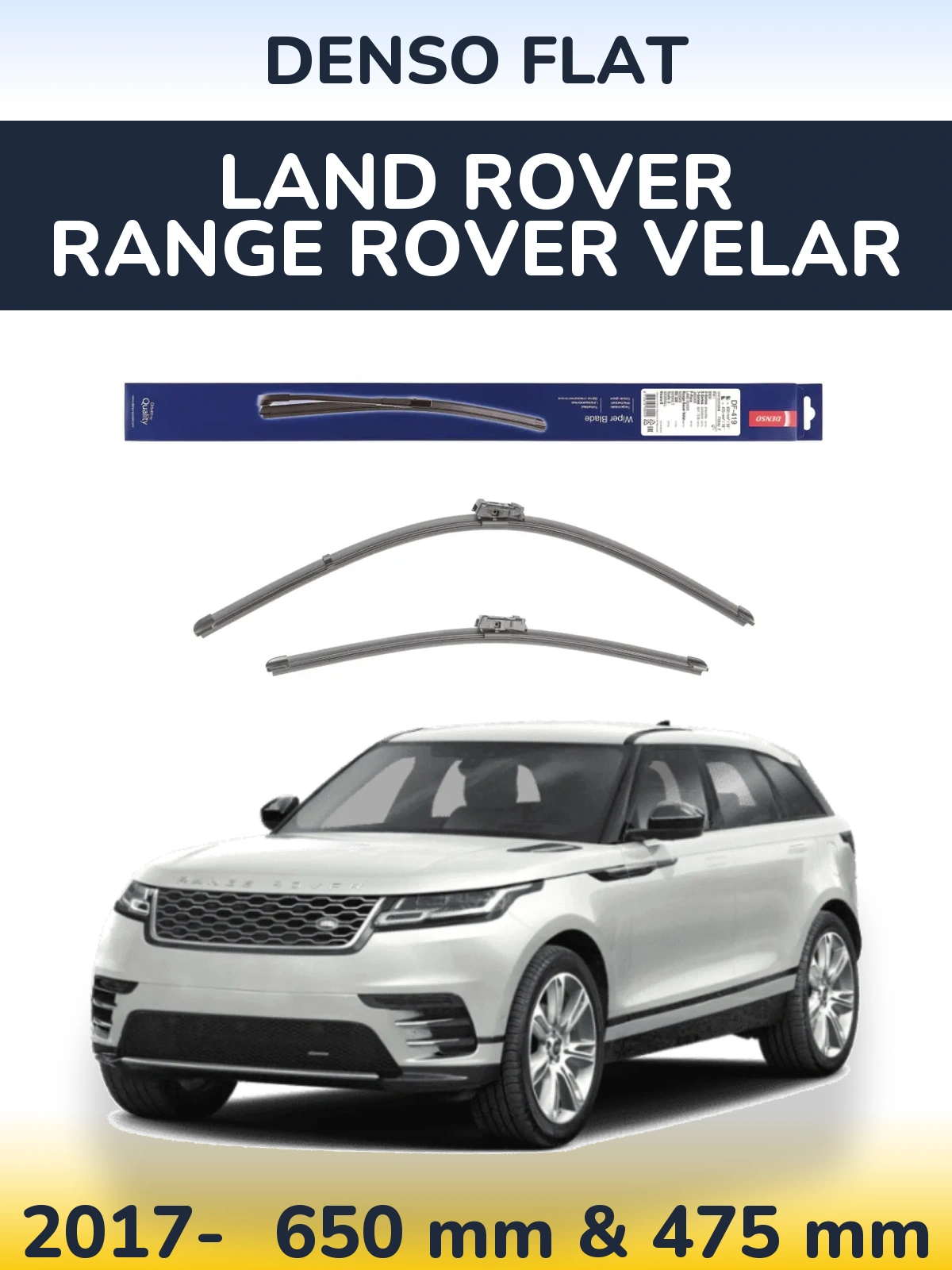 Front wiper blade set Denso Flat 650 & 475 mm for Land Rover Range Rover Velar 2017-2026