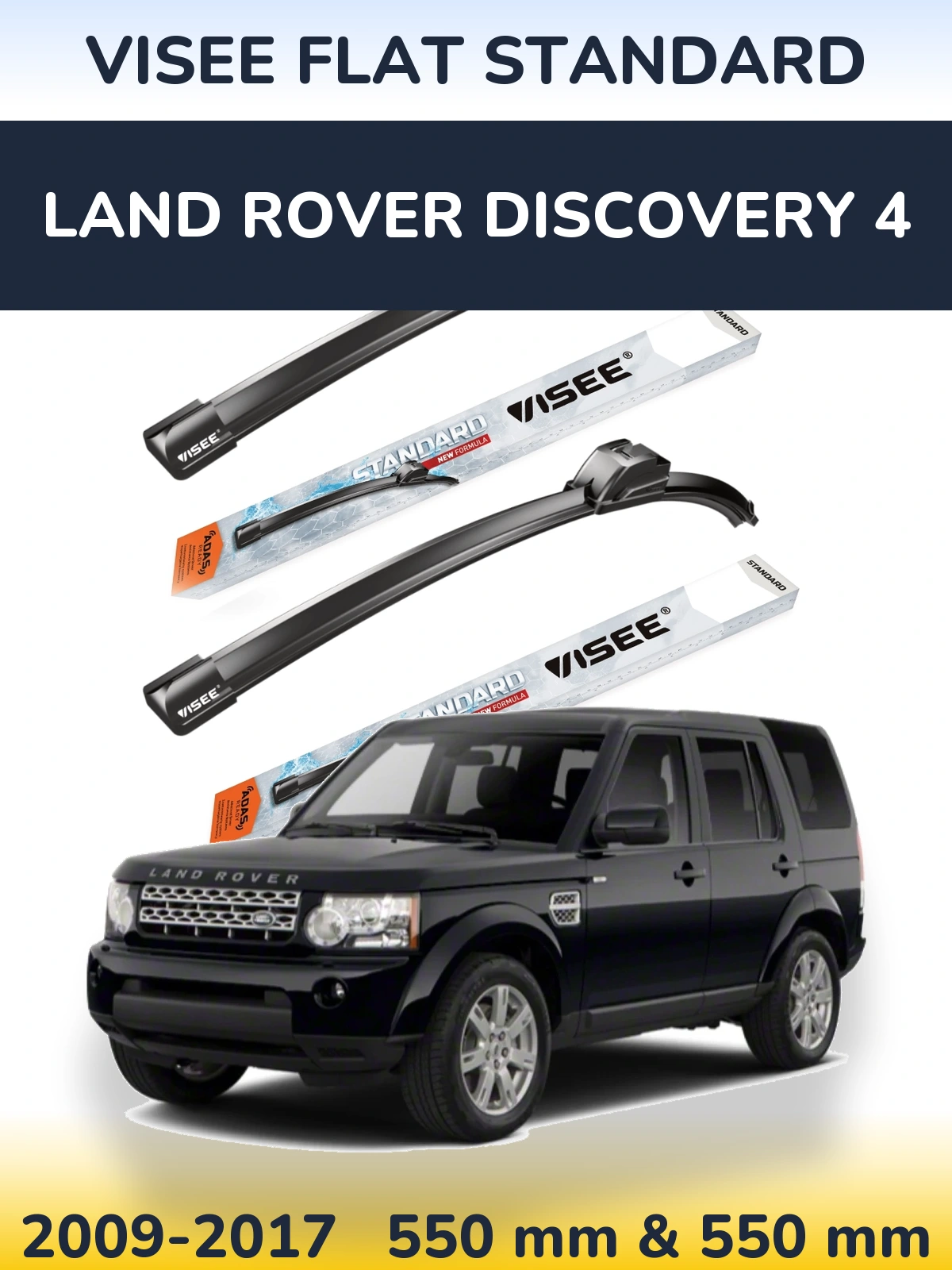 Front wiper blade set VISEE FLAT STANDARD 550 & 550 mm for Land Rover Discovery 4 2009-2017