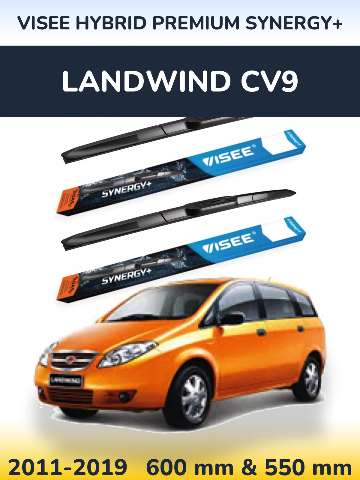 Front wiper blade set VISEE HYBRID PREMIUM SYNERGY+ 600 & 550 mm for Landwind CV9 2011-2019
