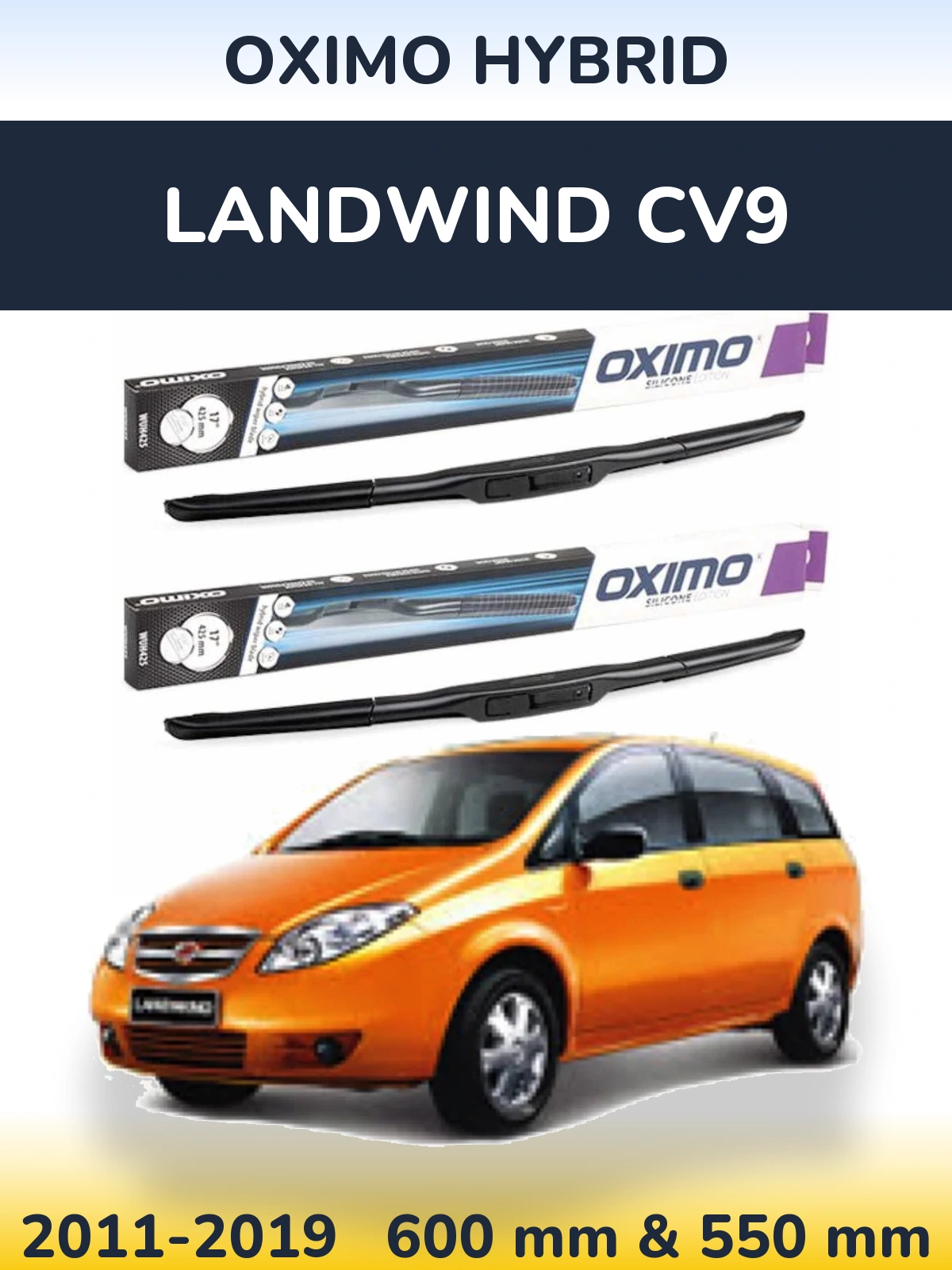 Комплект передних дворников Oximo Hybrid 600 & 550 мм для Landwind CV9 2011-2019
