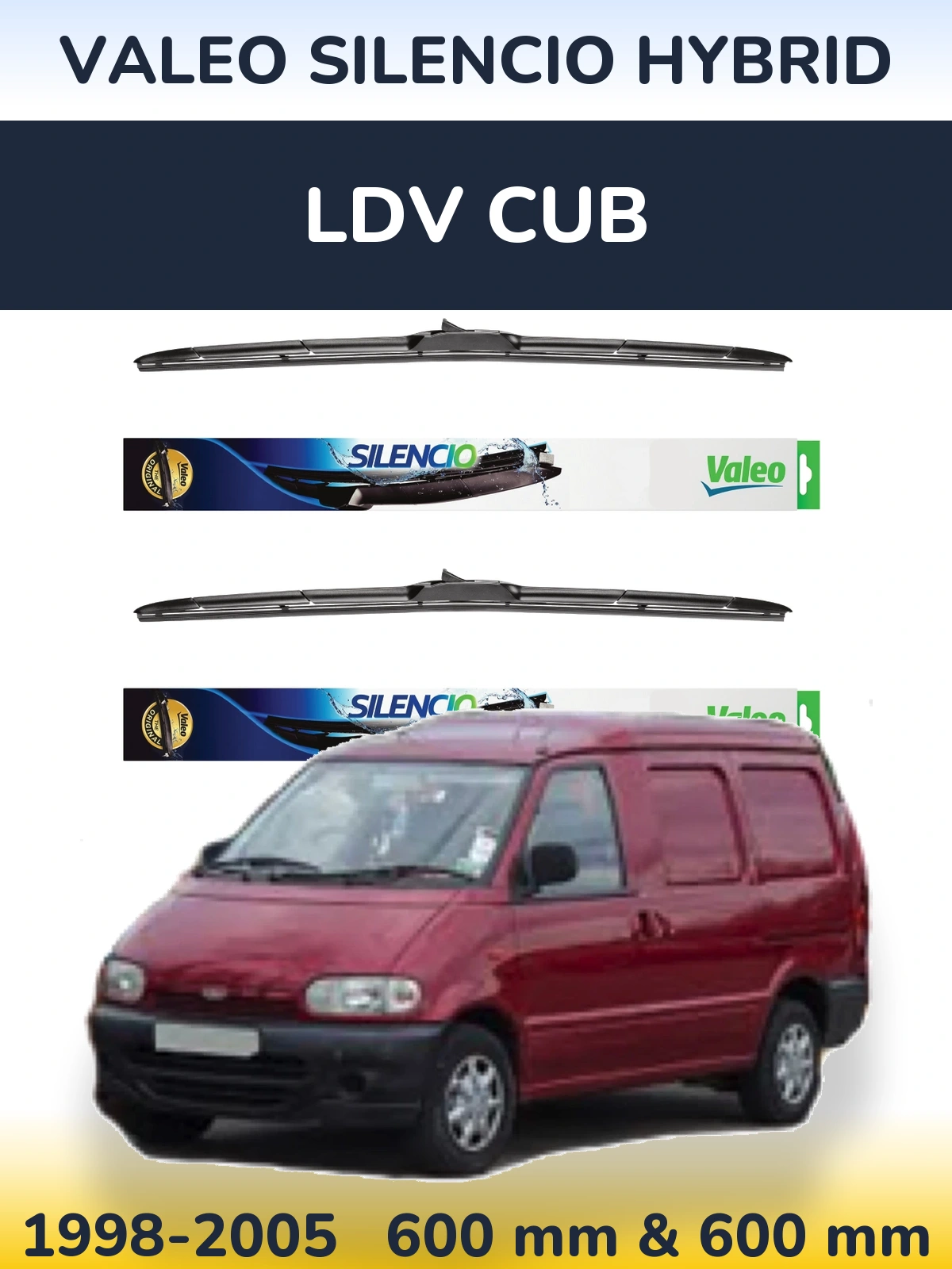 Комплект передніх щіток Valeo Silencio Hybrid 600 & 600 мм для LDV Cub 1998-2005